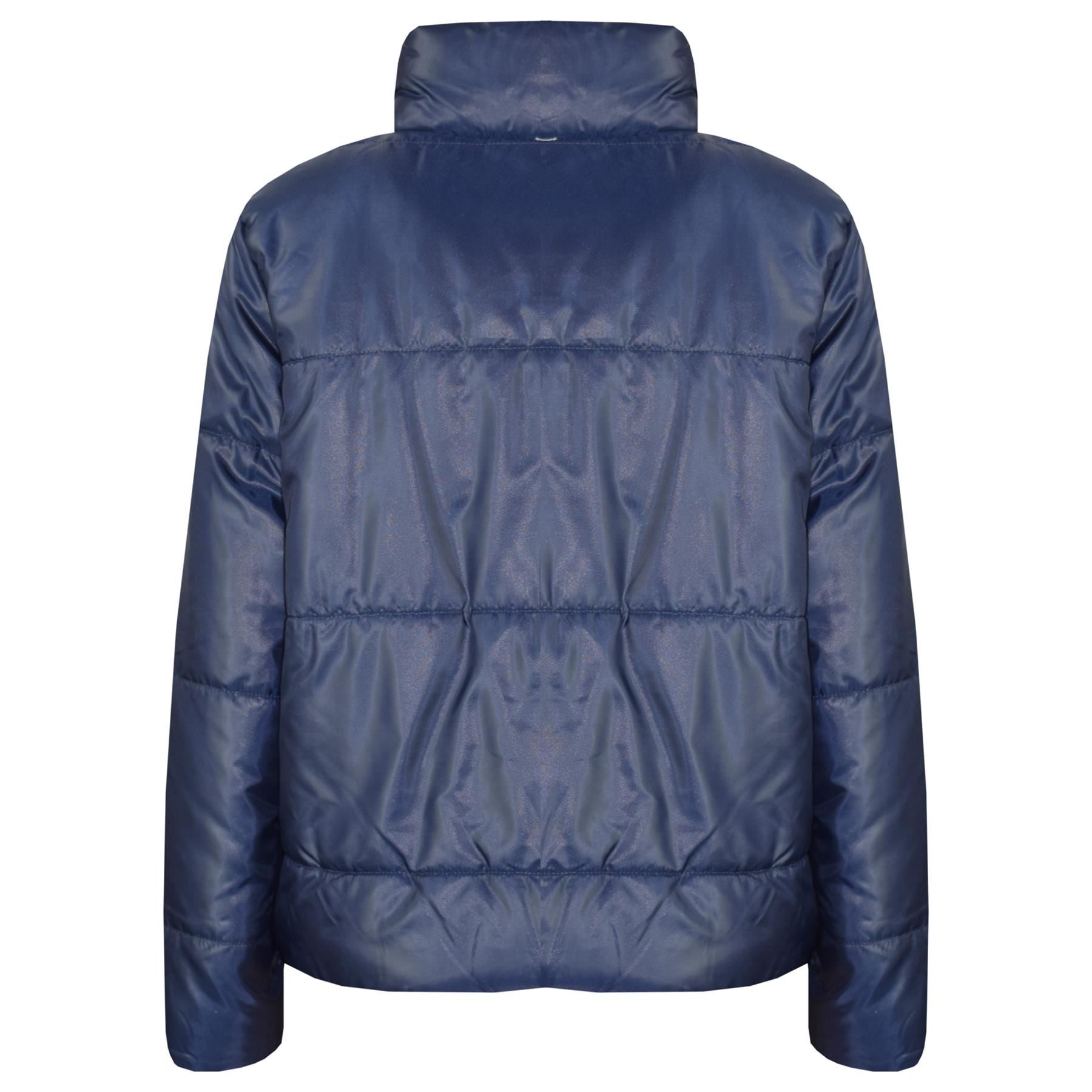 Girls Navy Wetlook Padded Quilted Puffer Jacket