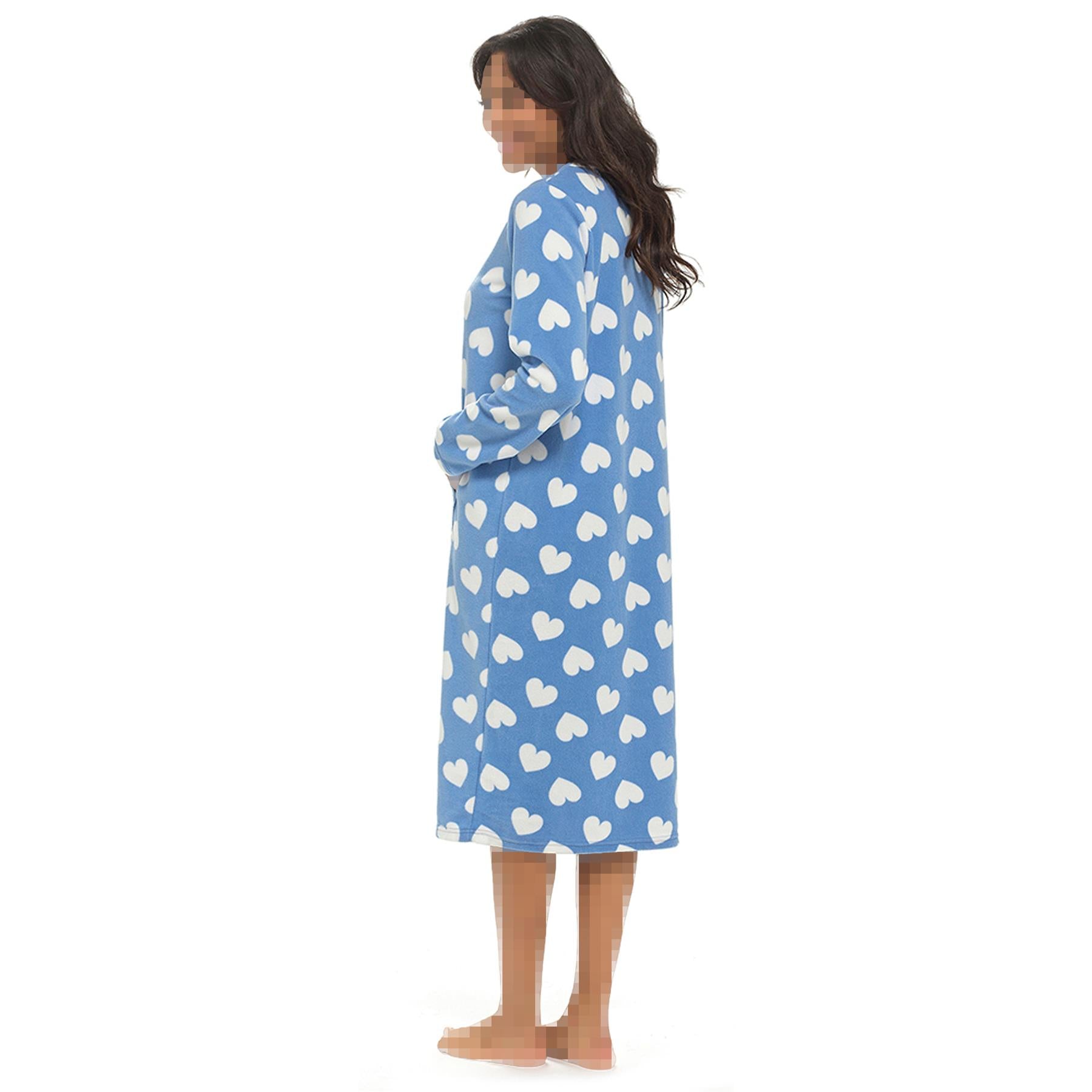 Womens Nightie Polar Fleece Ladies Nightgown Soft Feel Button Placket Sleepwear