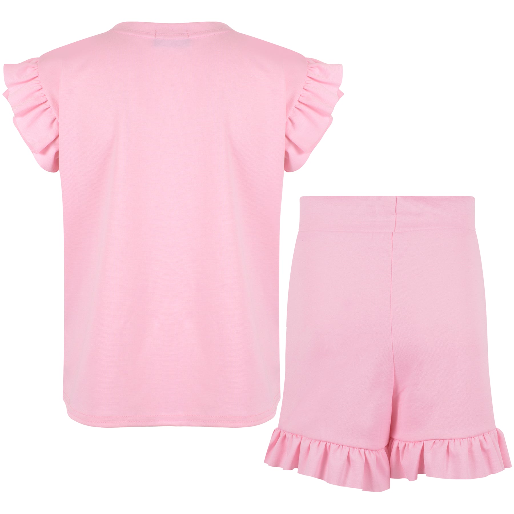 Kids Girls Flared Cap Sleeves Crop Top Plain Color T Shirt Top & Hot Shorts Set