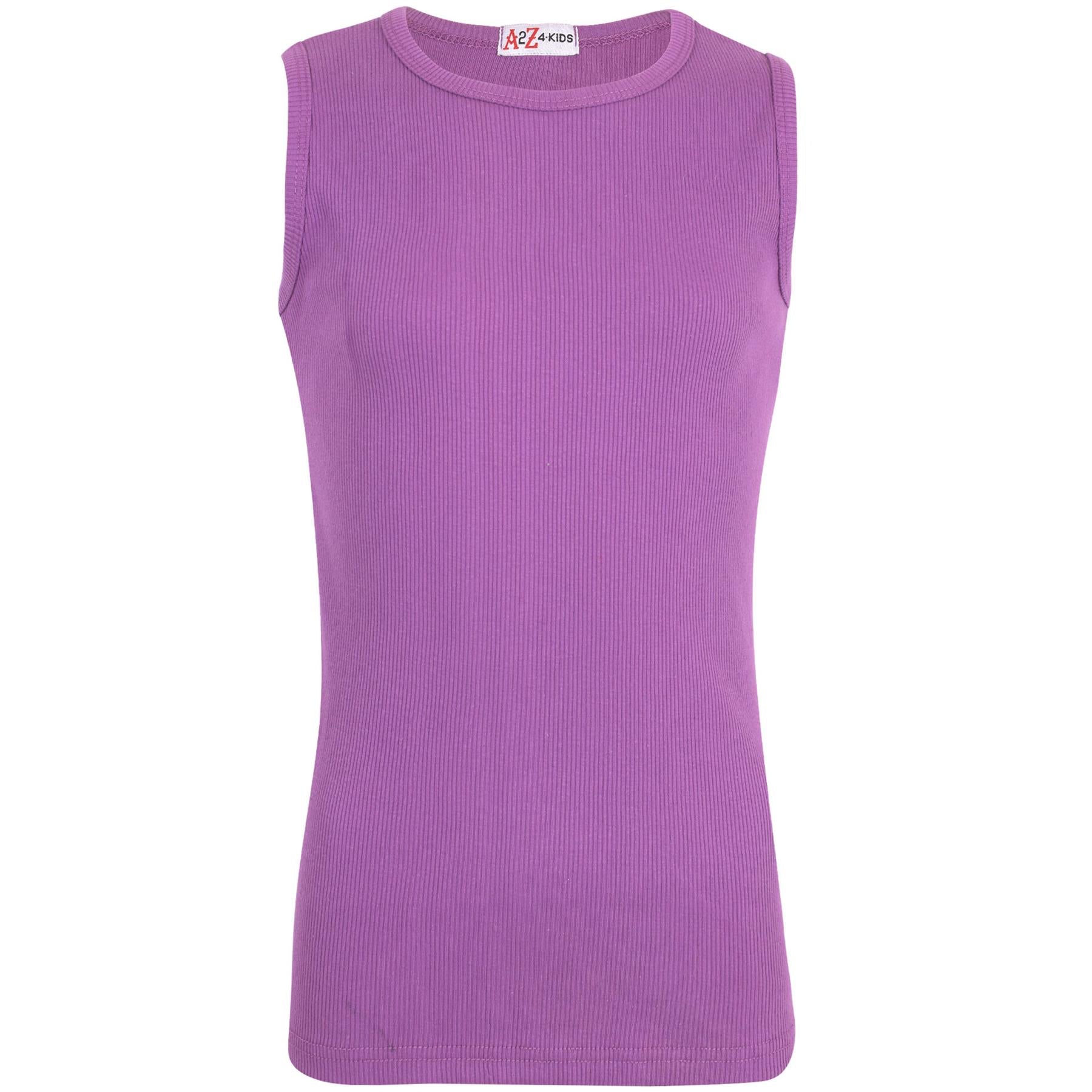 Kids Girls Ribbed Vest Top 100% Thick Cotton Fashion Tank Tops T Shirt 2-13 Year