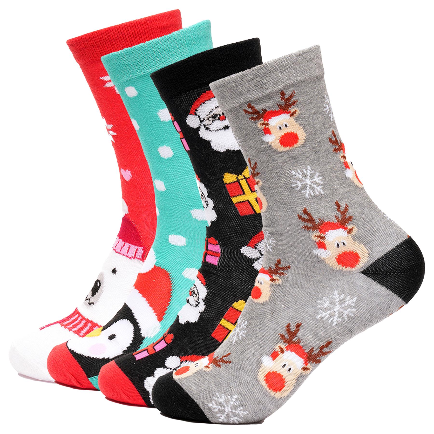 A2Z Pack of 4 Ladies Cotton Rich Christmas Socks Warm Winter Woman Novelty Socks