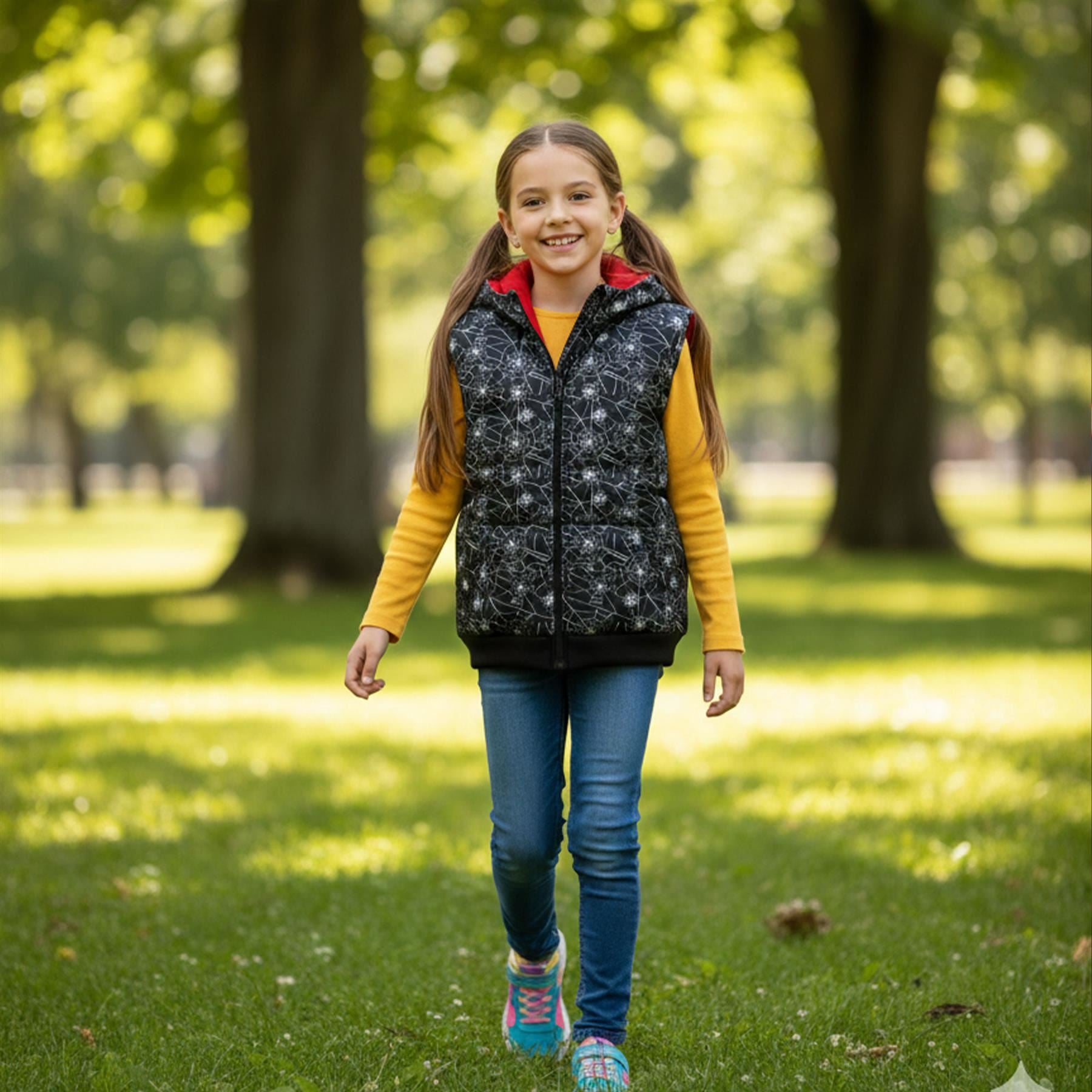 A2Z Kids Padded Hooded Gilet Spider Web Print Sleeveless Jacket 5-14 Years