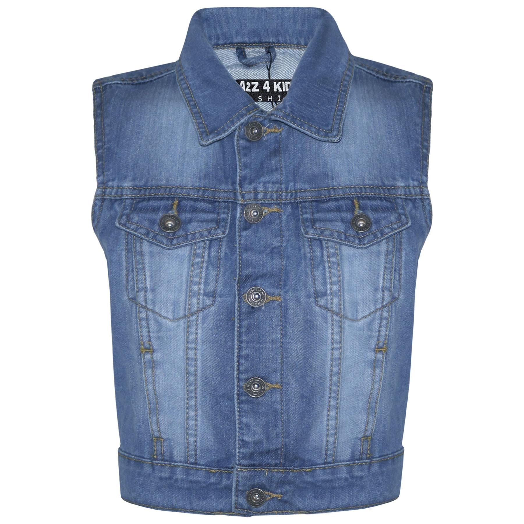 Kids Boys Denim Jacket Jeans Gilet Faded Sleeveless Coats Age 3-13 Years