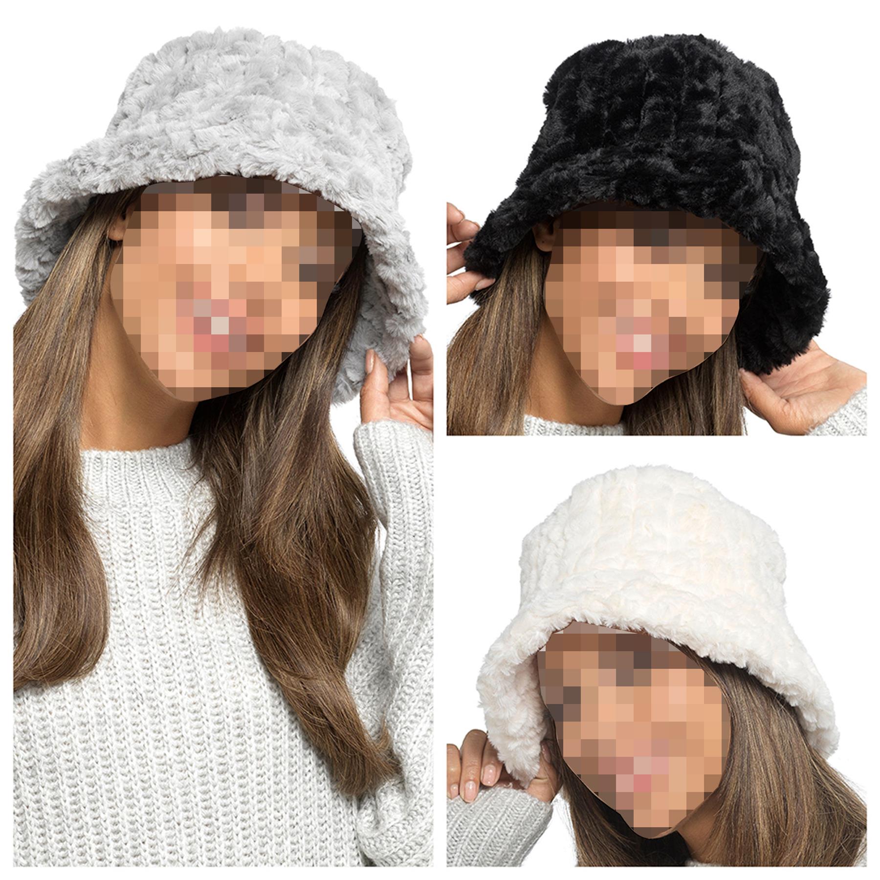 A2Z Ladies Bucket Hats Textured Faux Fur Beanie Soft Plush Winter Warm Cozy Caps