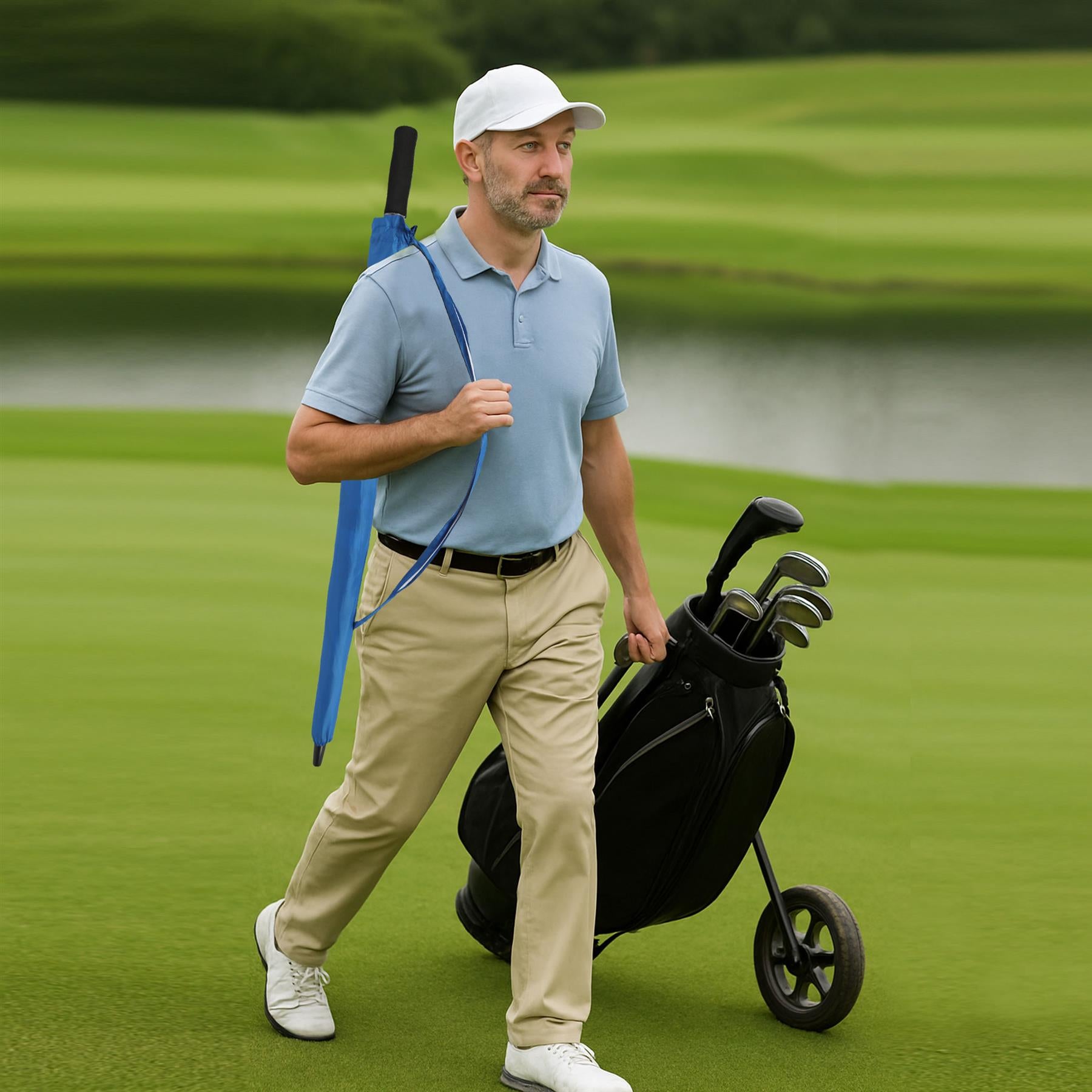 A2Z Golf Umbrella Auto Open Wind Rain Resitant 152cm Double Canopy Vented Brolly