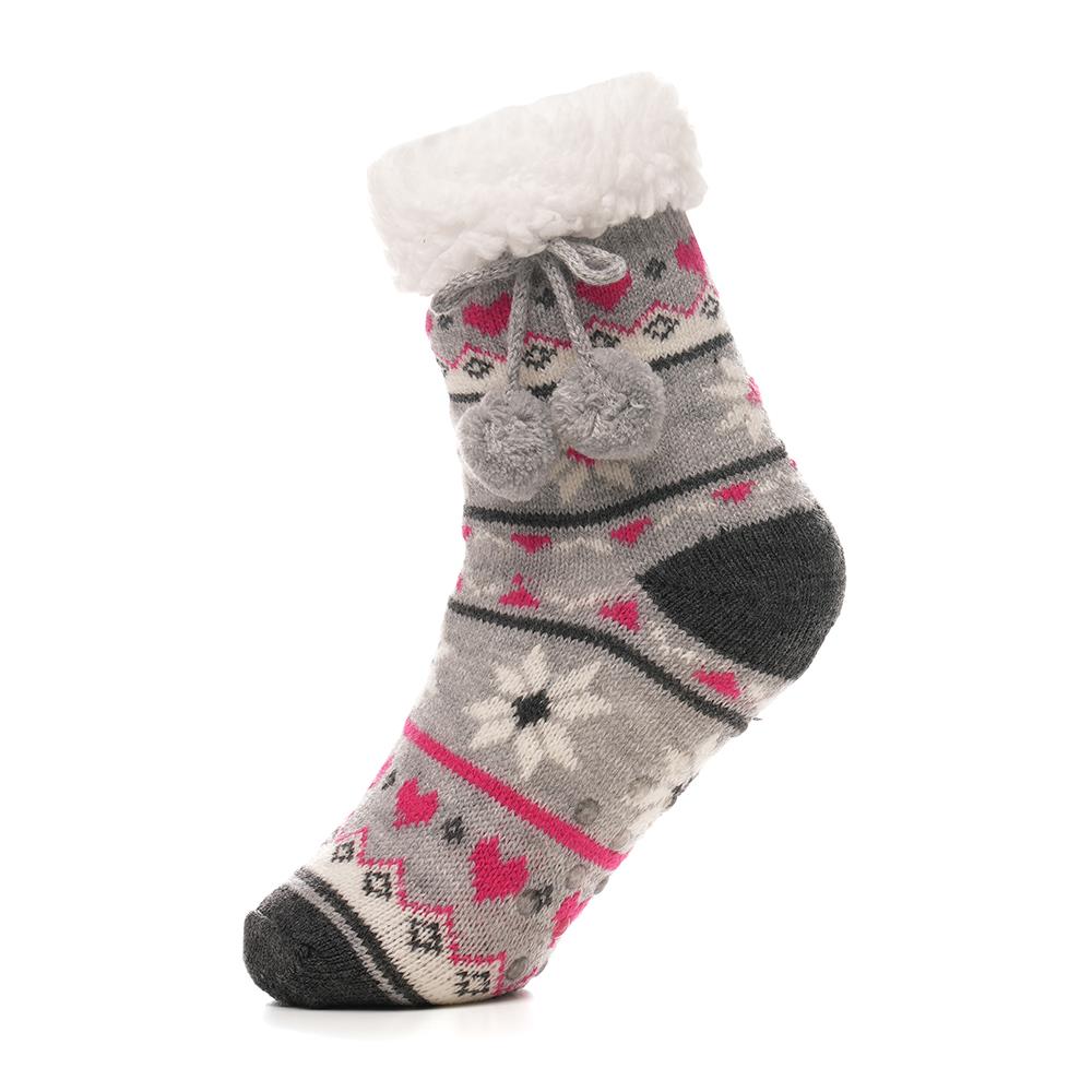 Kids Girls' Fluffy Sherpa Fleece Lining Christmas Socks with Non Slip Gripper