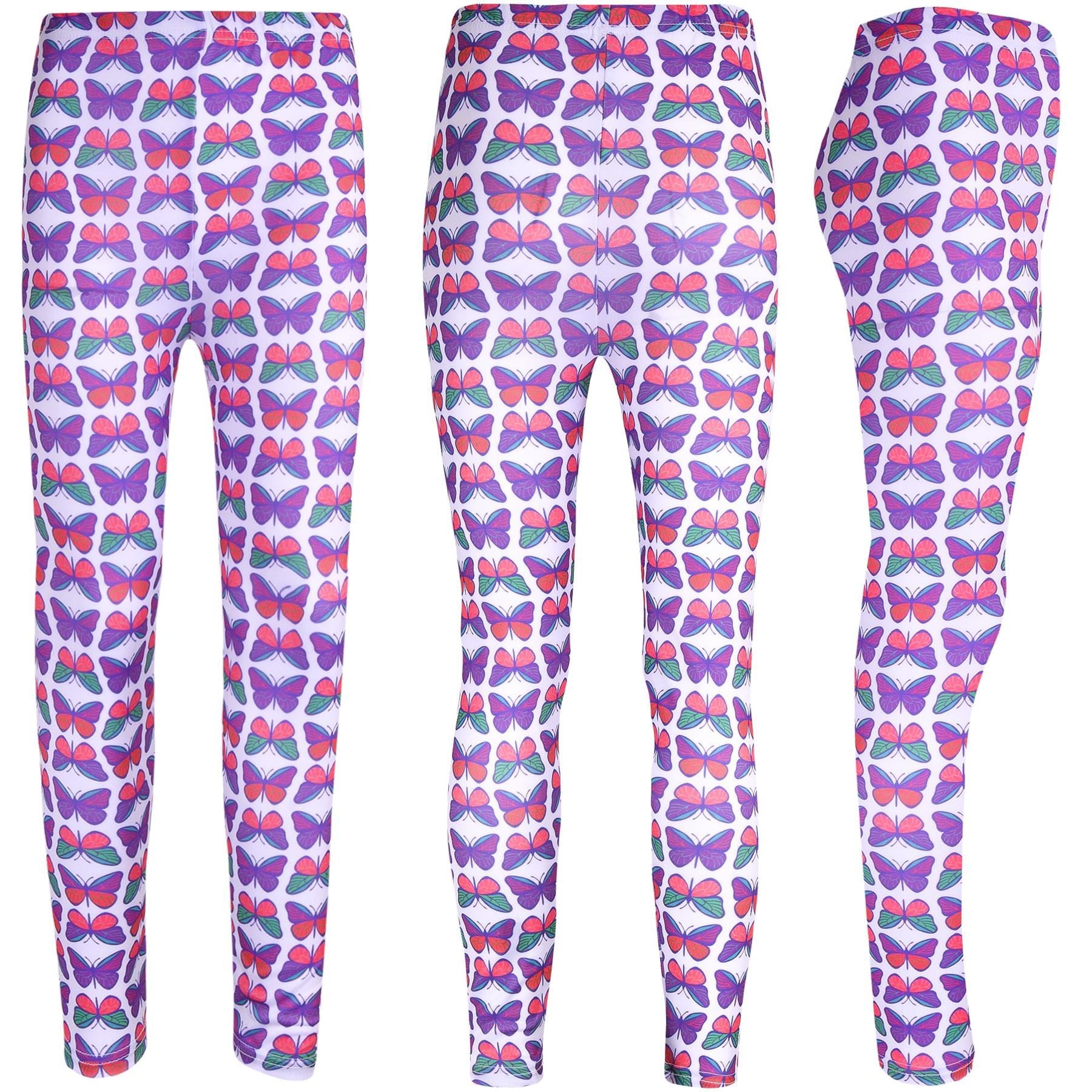 Kids Girls Wild Flowers Butterflies Floral Print Soft Stretchy Leggings