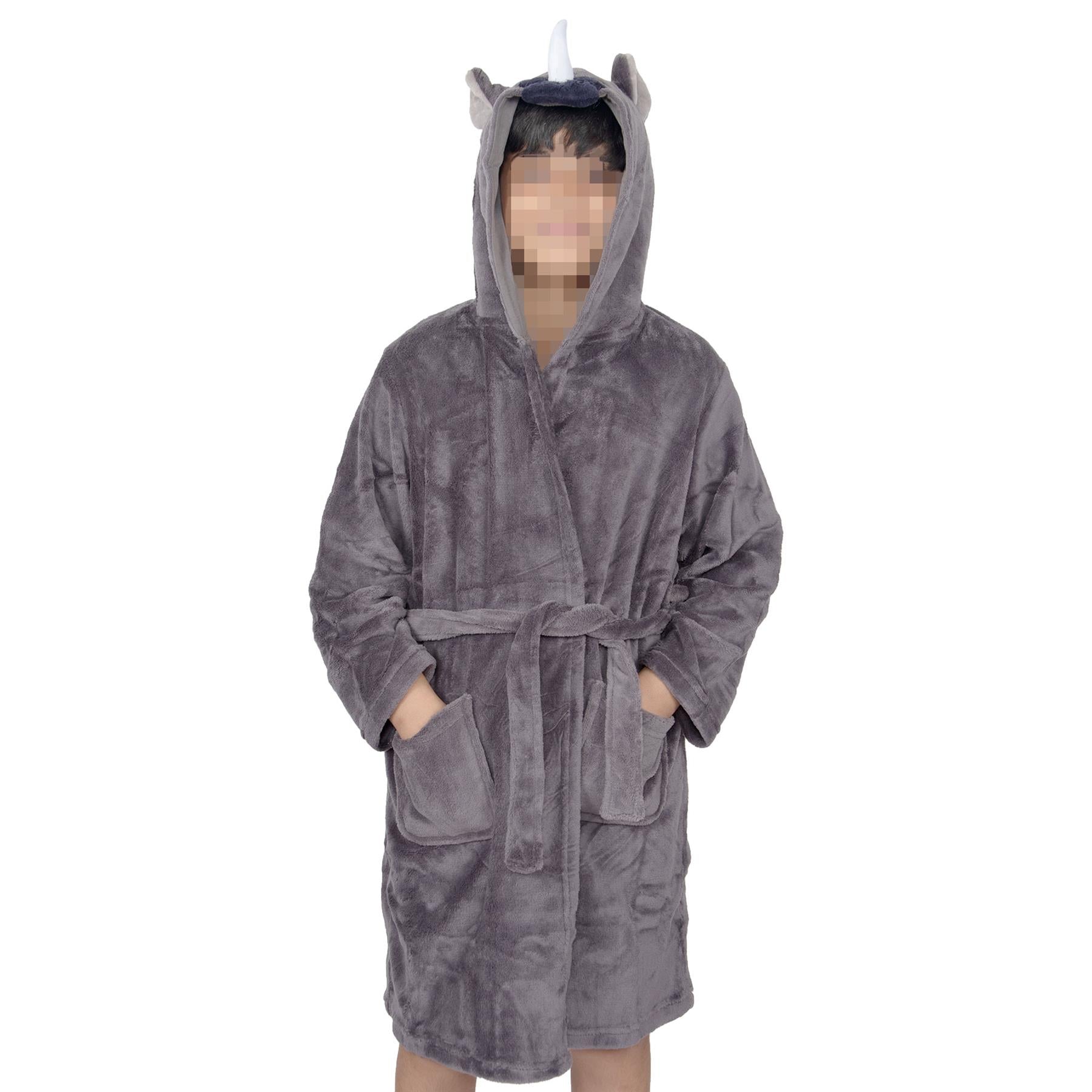 Kids Bathrobe Animal Face Nightgown Kids Rhino hooded Towel Dressing Gown