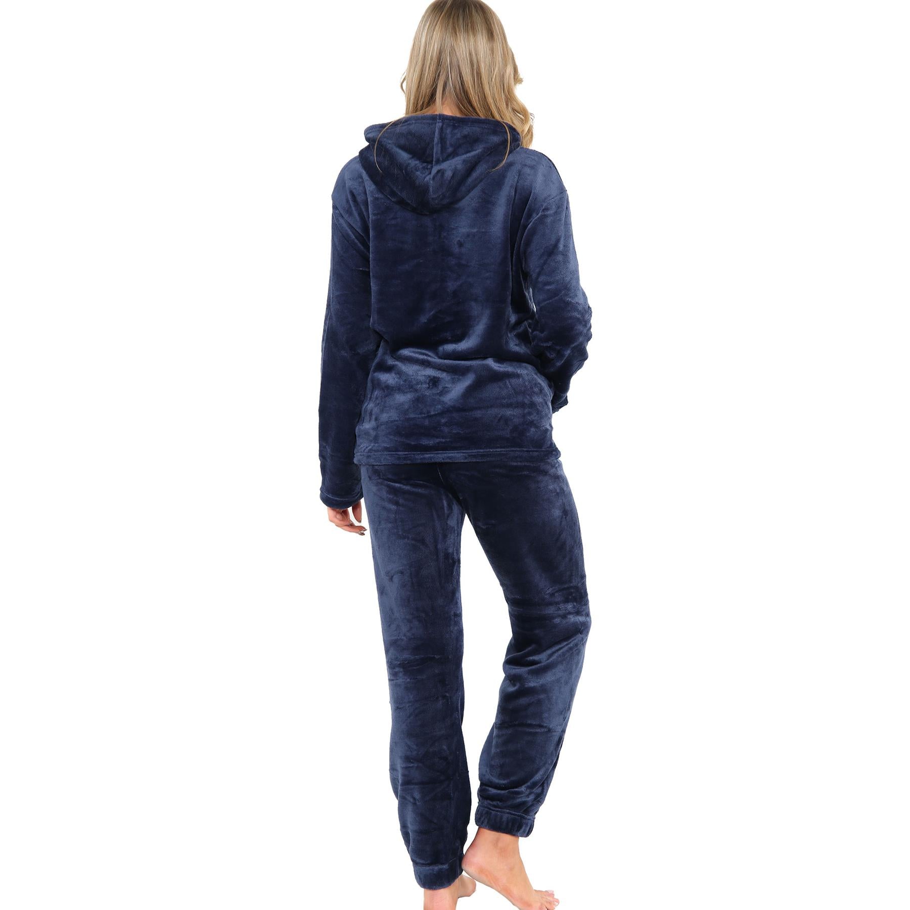 Ladies Pyjamas Soft Warm Fleece Adults Hooded Pyjamas 2 Piece Gift For Womens