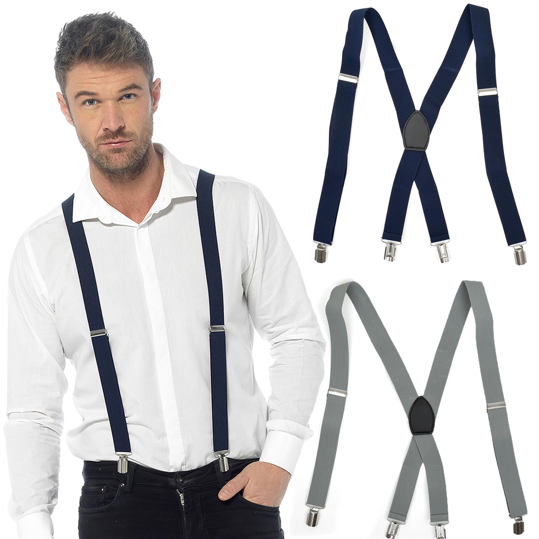 Mens Adjustable Elastic Braces With 4 Strong Metal Clips Heavy Duty Suspenders