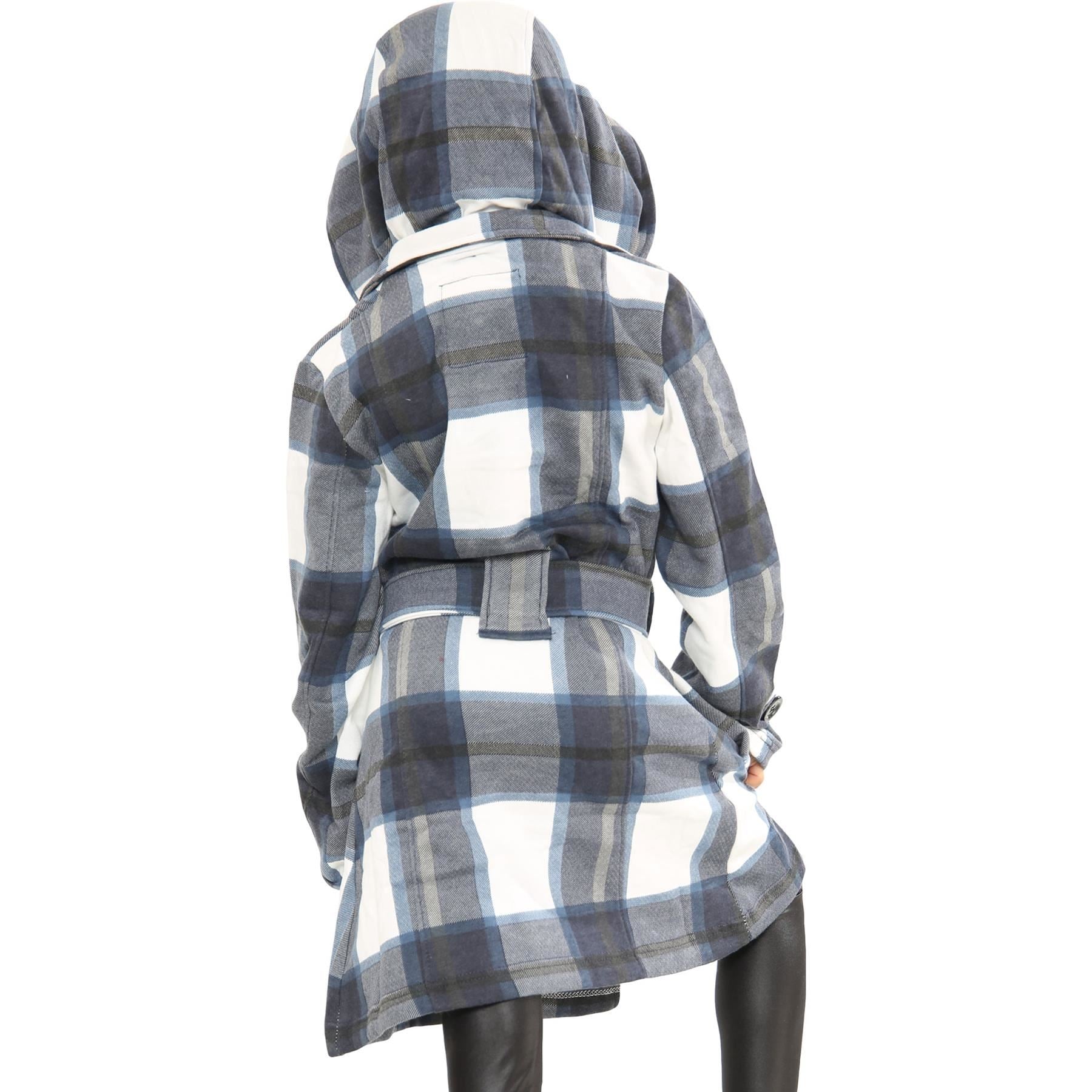 Kids Girls Overcoats Hooded Trench Coats Lapels Navy Check Long Parka Jackets
