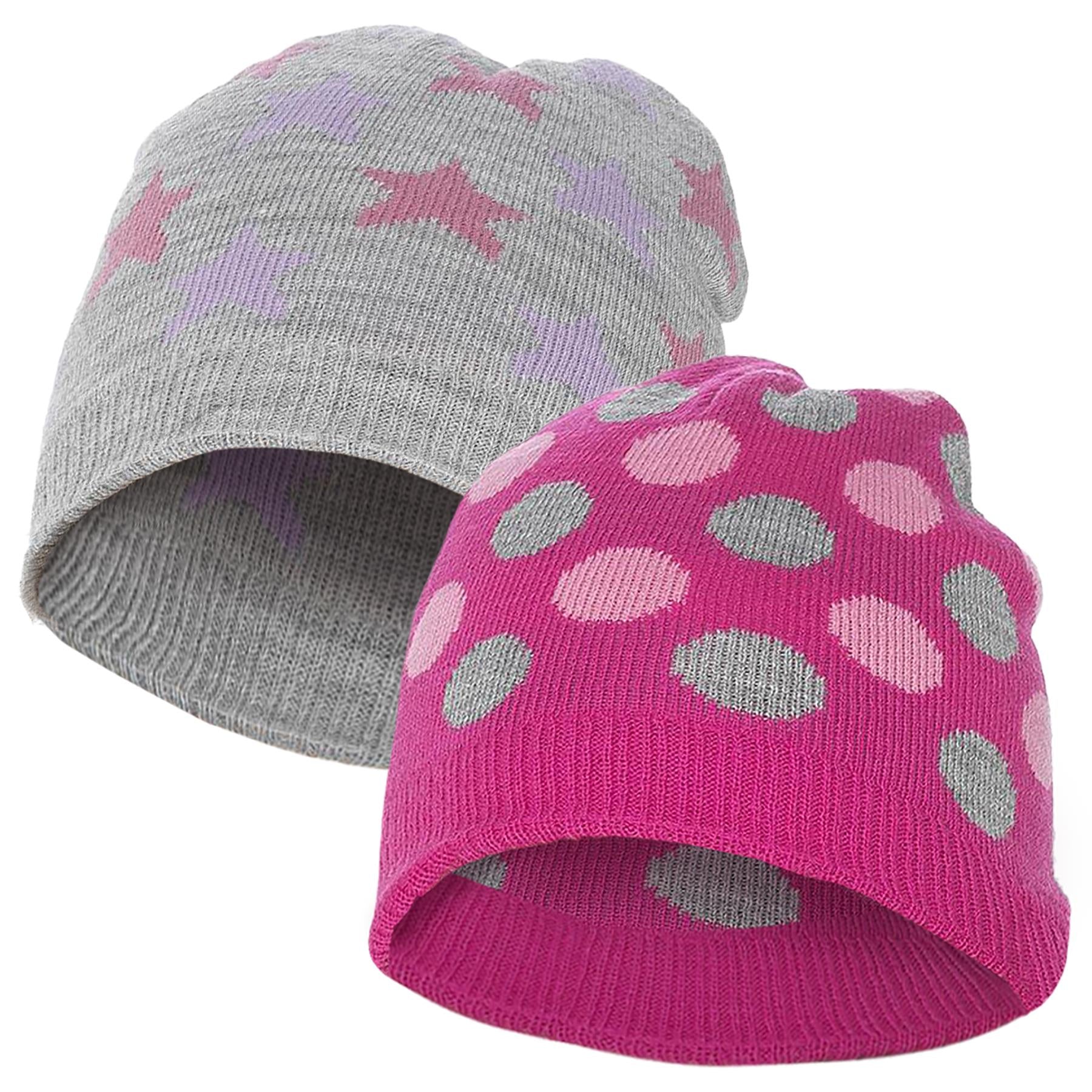 A2Z 4 Kids Girls Hat 2 Pack Spotty Star Beanie Soft Fleece Warm Winter Hats 6-13