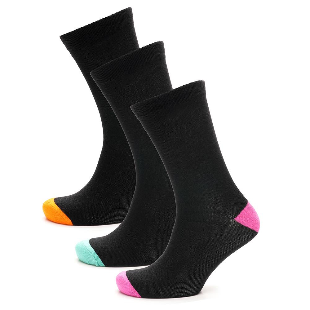 Ladies 3 Pack Black Heel & Toe Pattern Stripe Spot Novelty Drinks Cakes Design