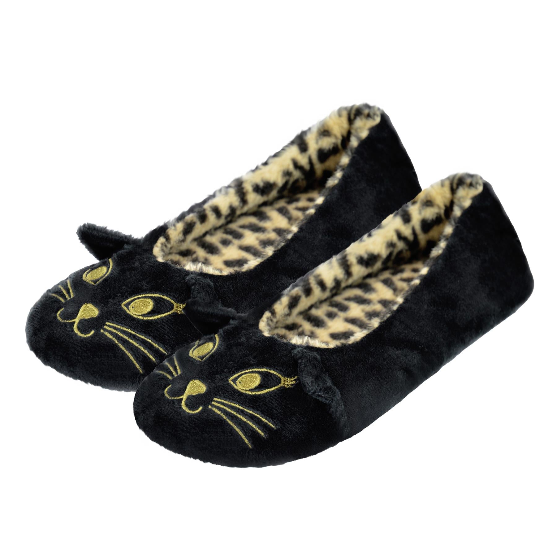 Ladies Ballet Slippers Embroidered Cat Face Comfortable Memory Foam Home Shoes