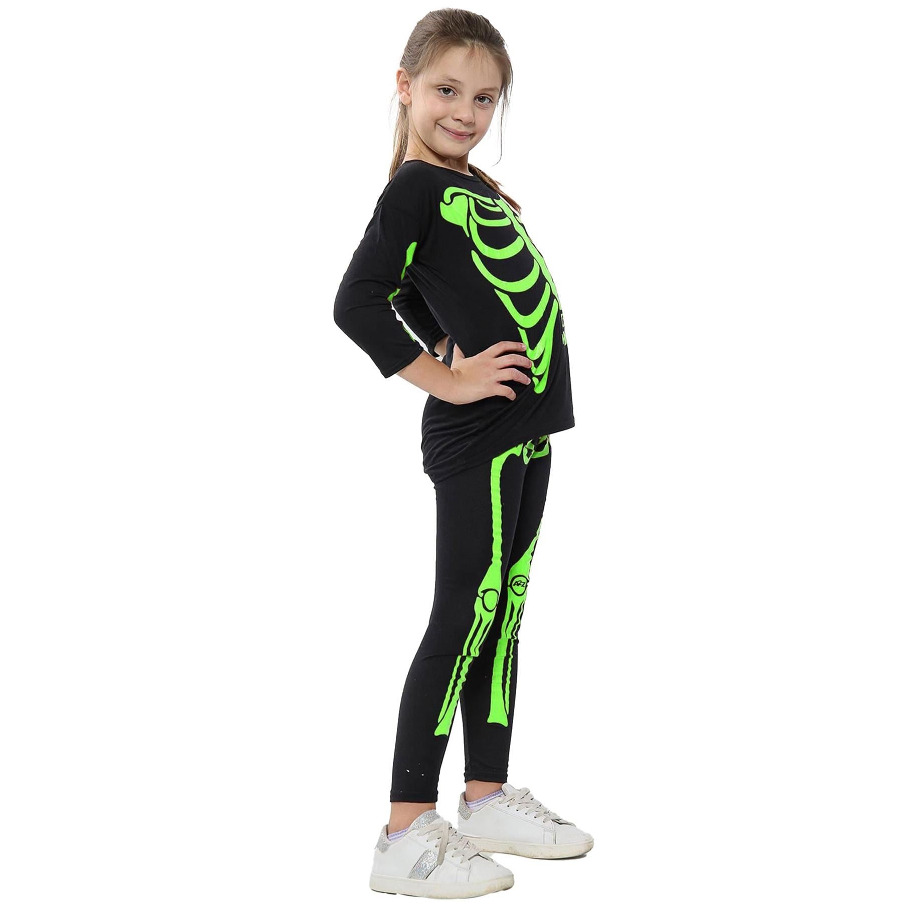 Kids Girls Skeleton Print Halloween Costume Set