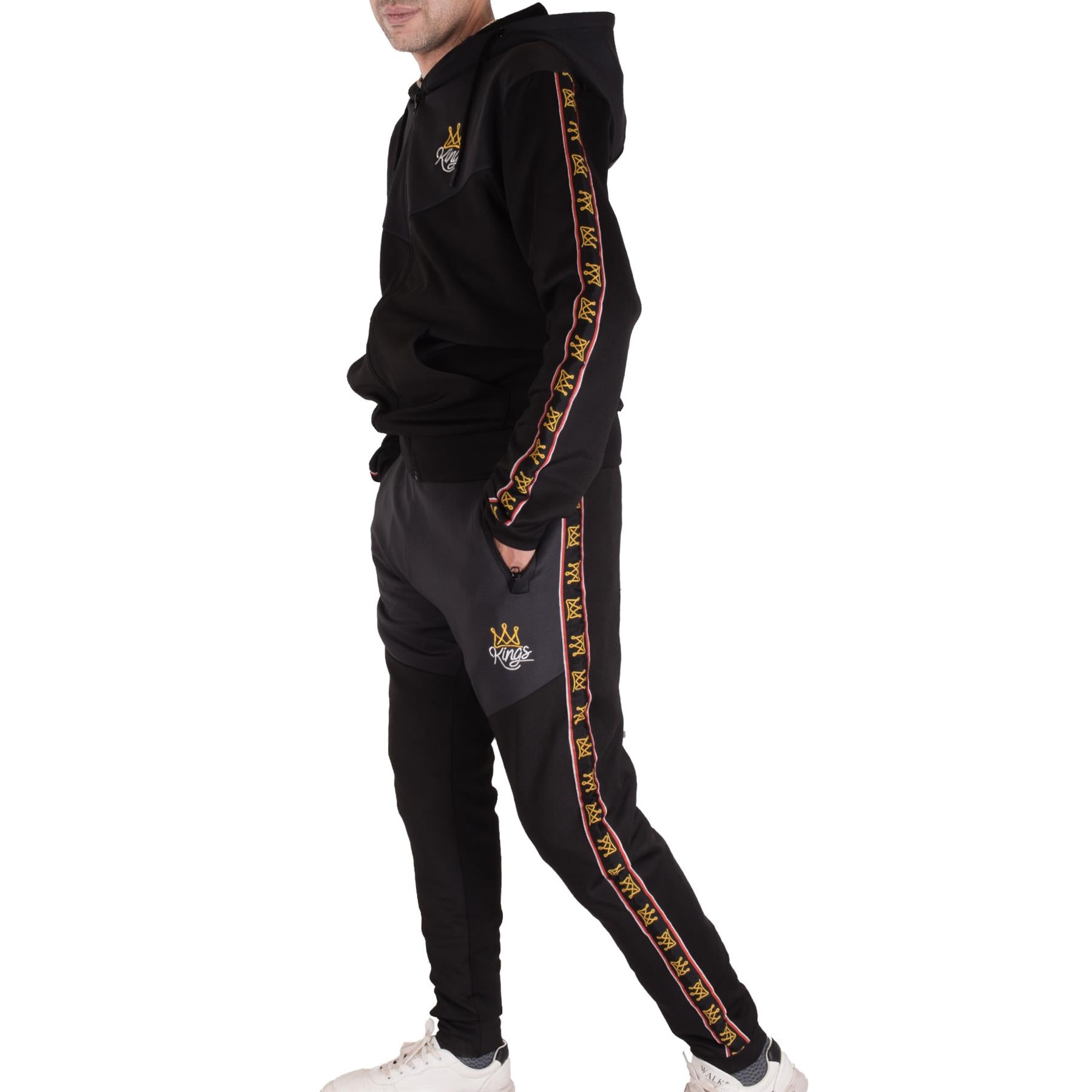 Mens Tracksuit Hooded Kings Crown Embroidered Jogging Suit Joggers Set For Adult