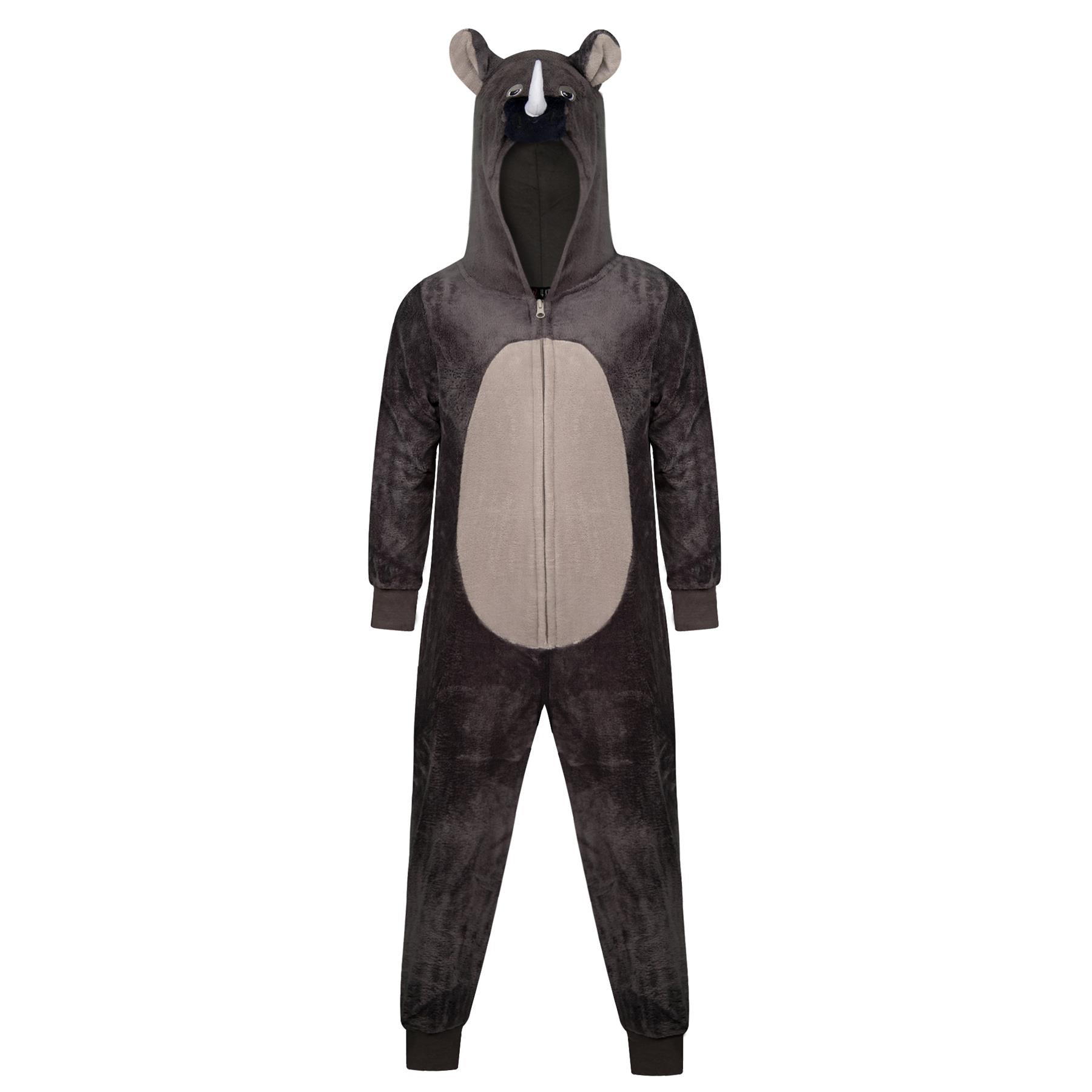 Unisex Rhino Onesie Animal Face Jumpsuits Playsuit One Piece Pyjama 3-14 Yrs