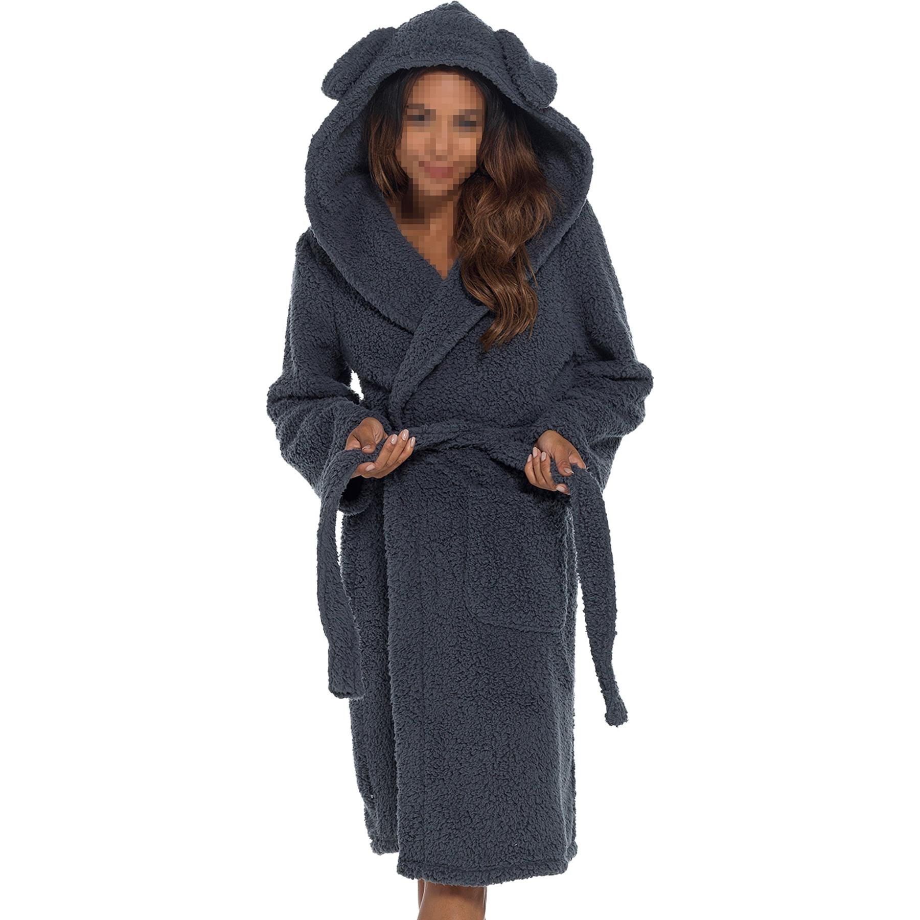 A2Z Women's Luxurious Fluffy Fleece Robe Winter Sherpa Hooded Dressing Gown