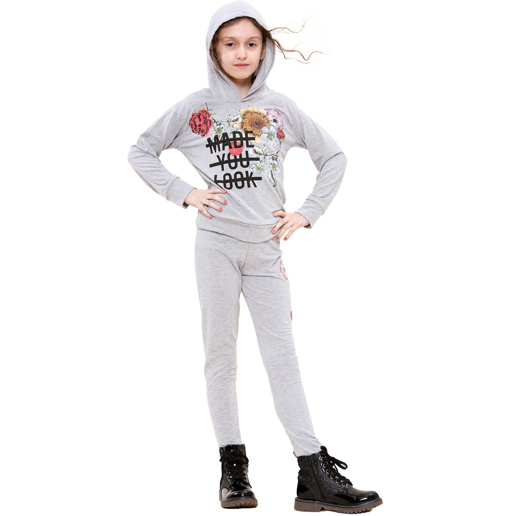 Kids Girls Made You Look Print Hooded Top & Legging Set