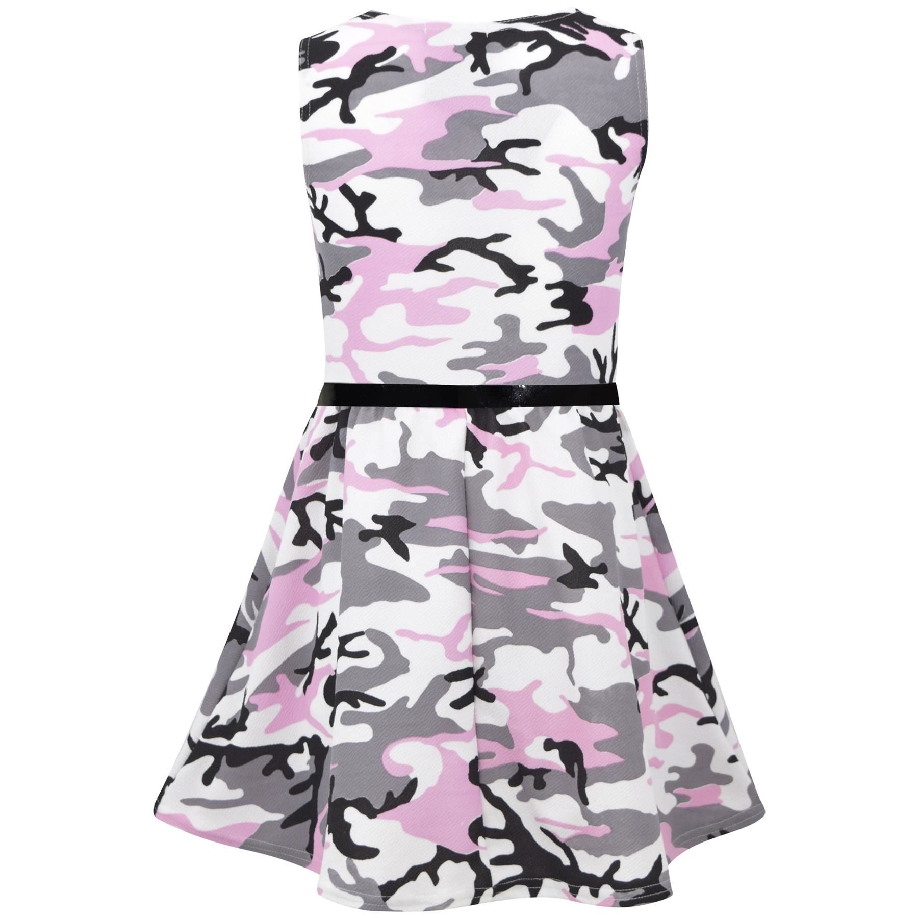 Kids Girls Skater Dress Sleeveless Camouflage Print Flared Fashion Dresses