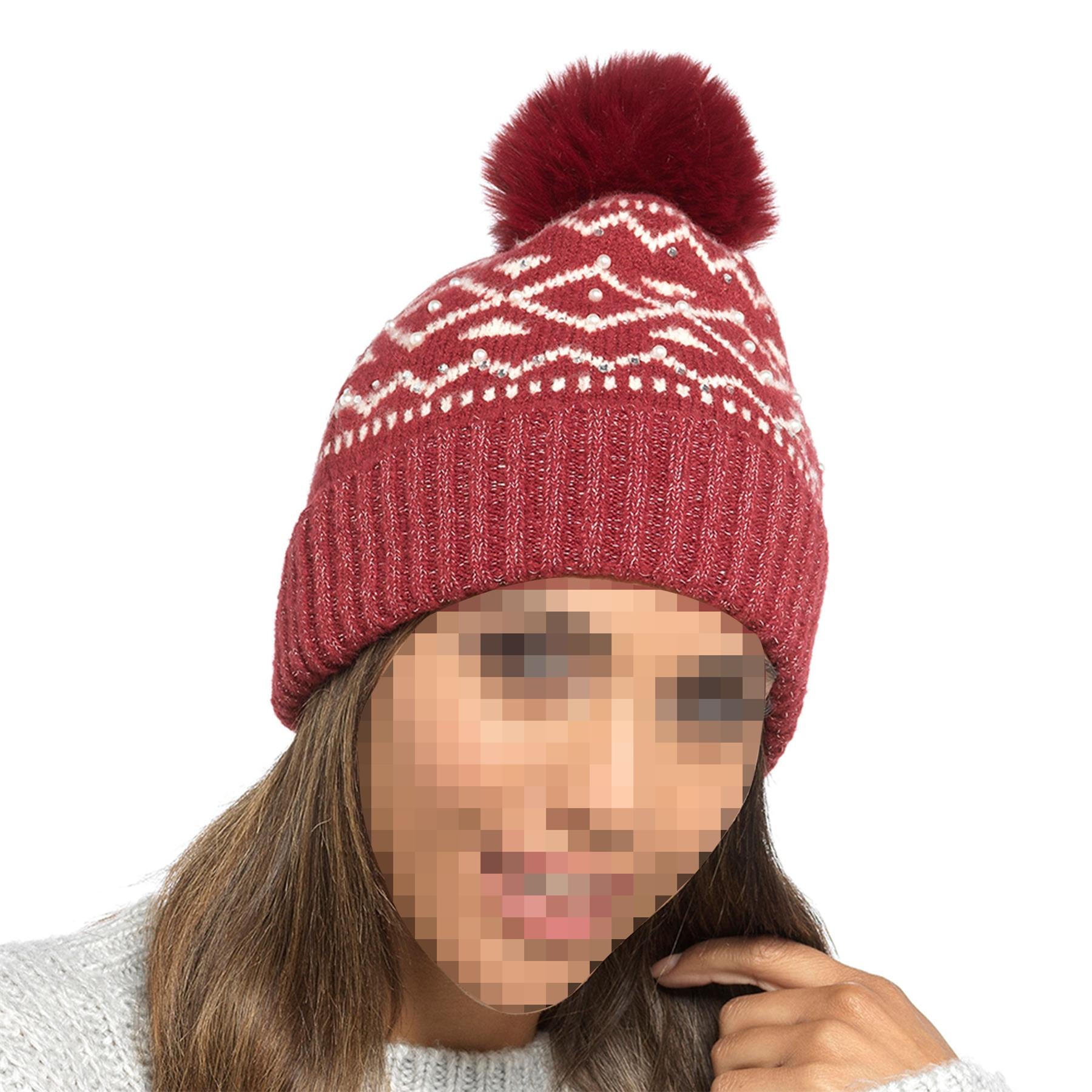 A2Z Ladies Hats Bead Detail Knit Bobble Beanie Pom Pom Winter Warm Women Caps