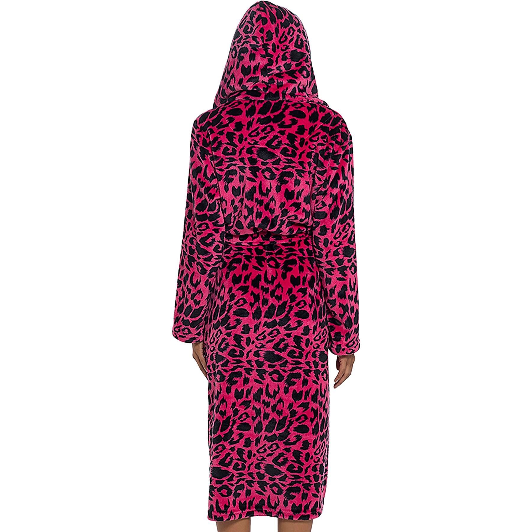 A2Z Women's Luxurious Fluffy Fleece Robe Leopard Print Hooded Dressing Gown