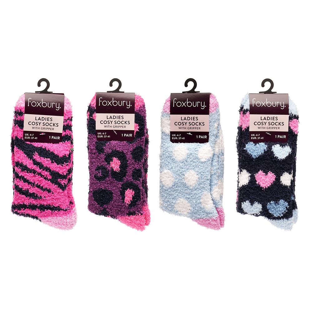 A2Z Pack of 4 Ladies Cosy Fluffy Socks Gripper Soft Feel Fuzzy Bed Slipper Socks