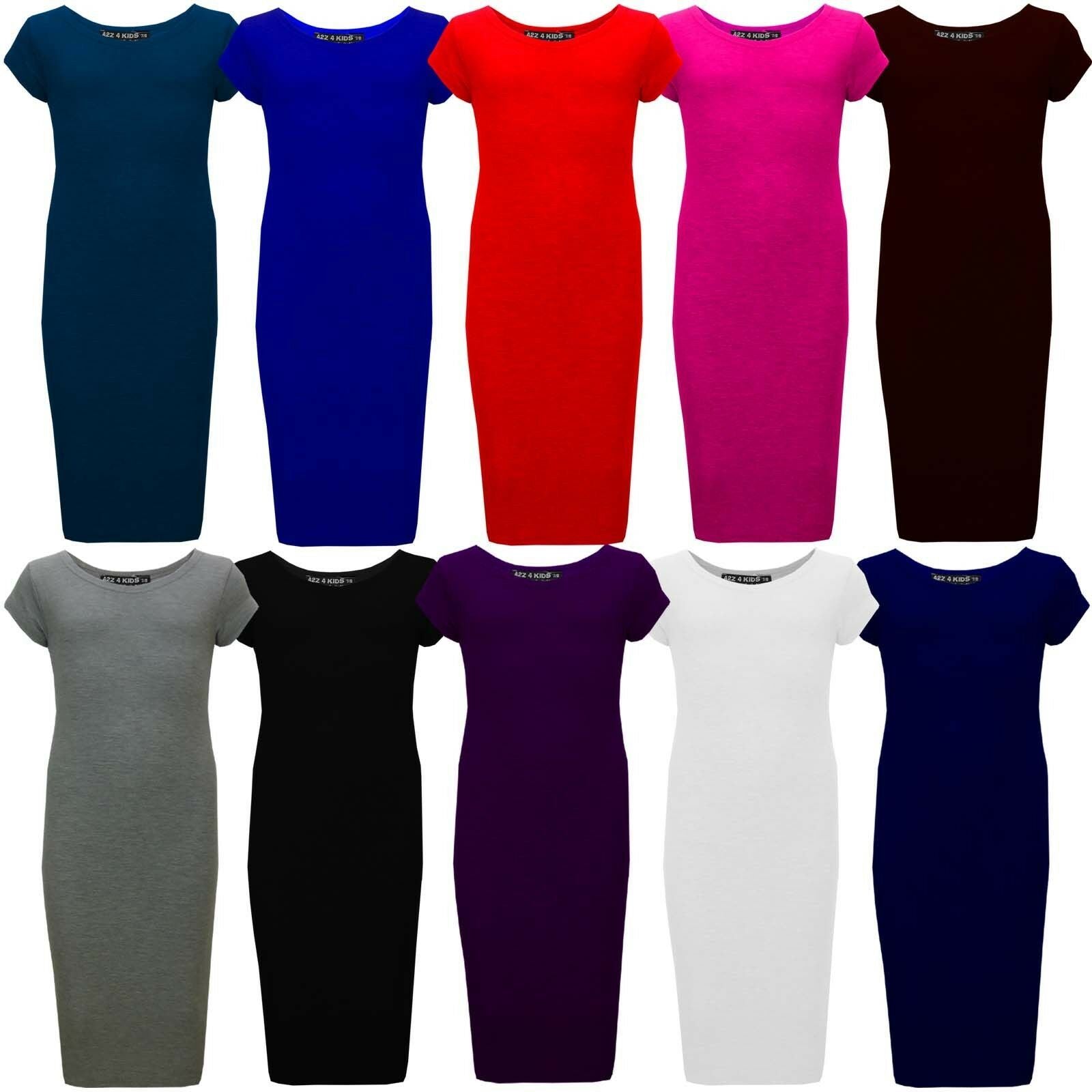A2Z 4 Kids Girls Bodycon Plain Midi Dress Short Sleeve Dresses Party Costume