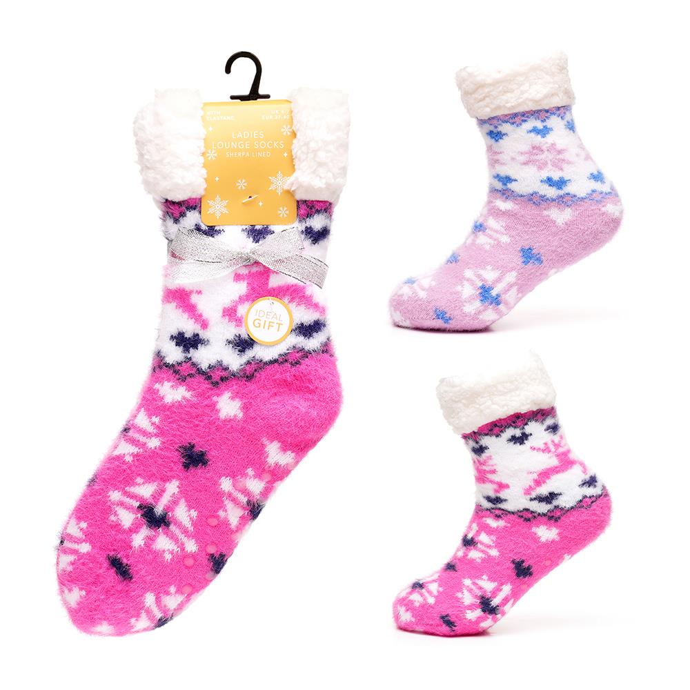 A2Z Ladies Super Soft Fairisle Bed Cosy Fluffy Socks With Sherpa Lining Socks