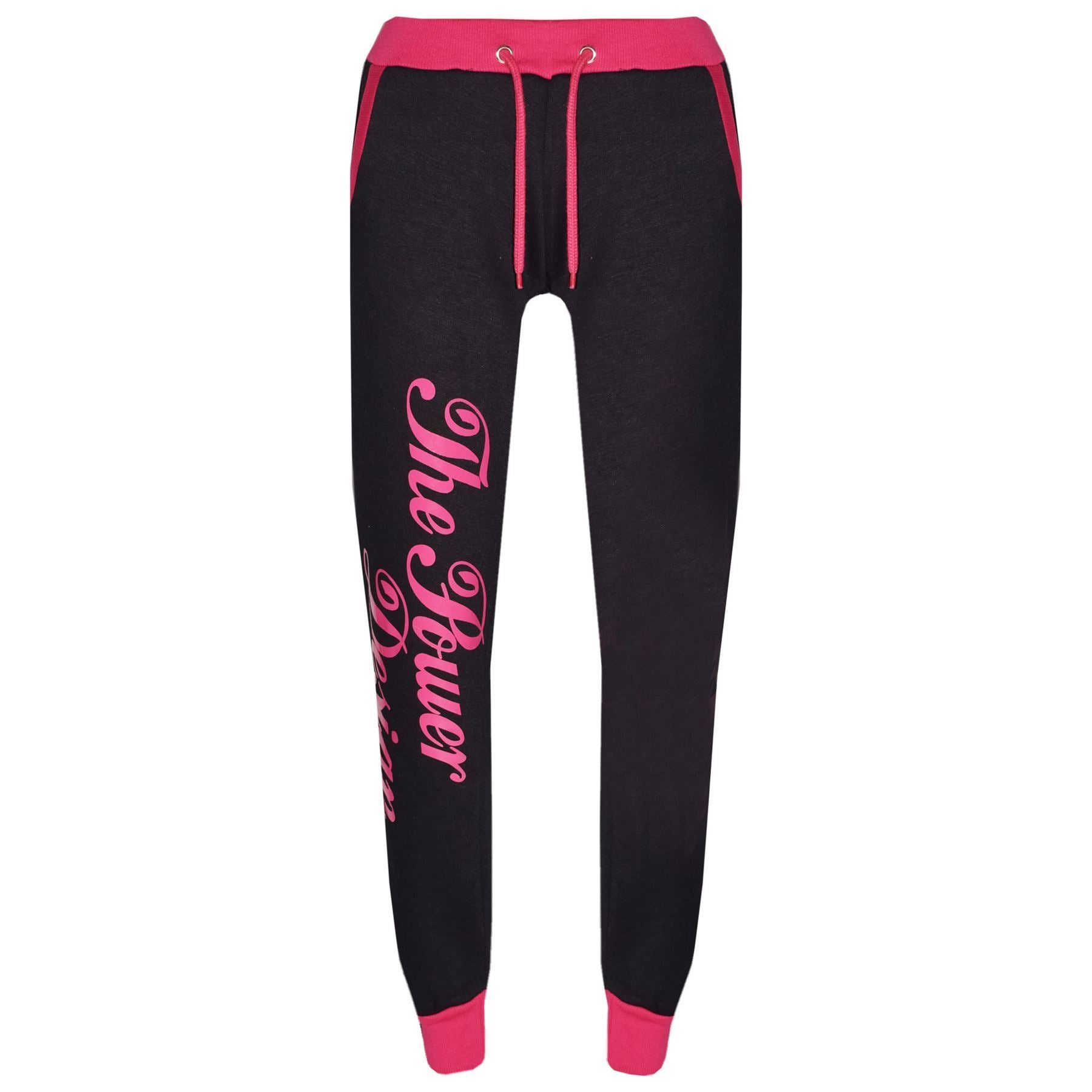 Kids Girls The Power Design Jogger Black & Pink Tracksuit