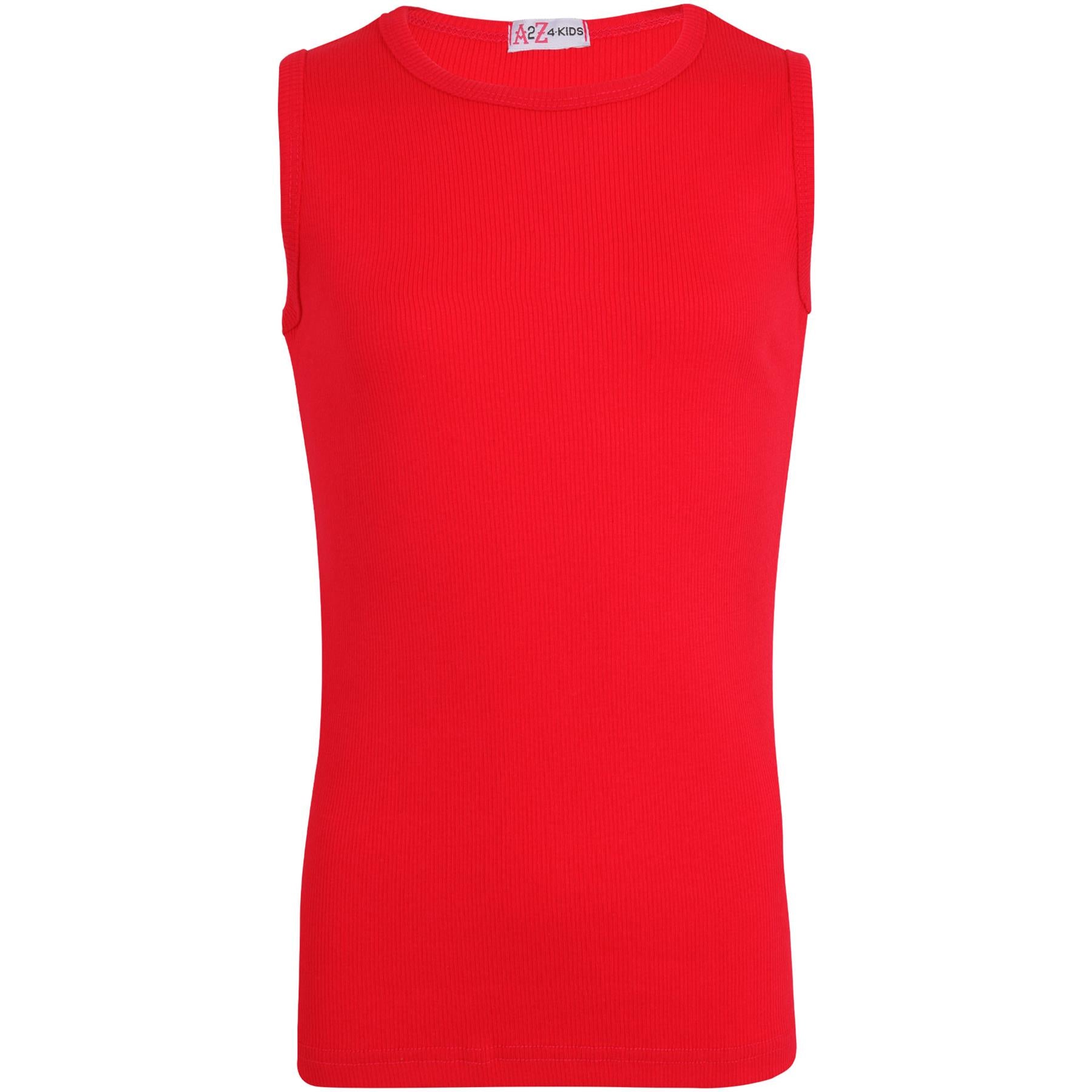 Kids Girls Ribbed Vest Top 100% Thick Cotton Fashion Tank Tops T Shirt 2-13 Year