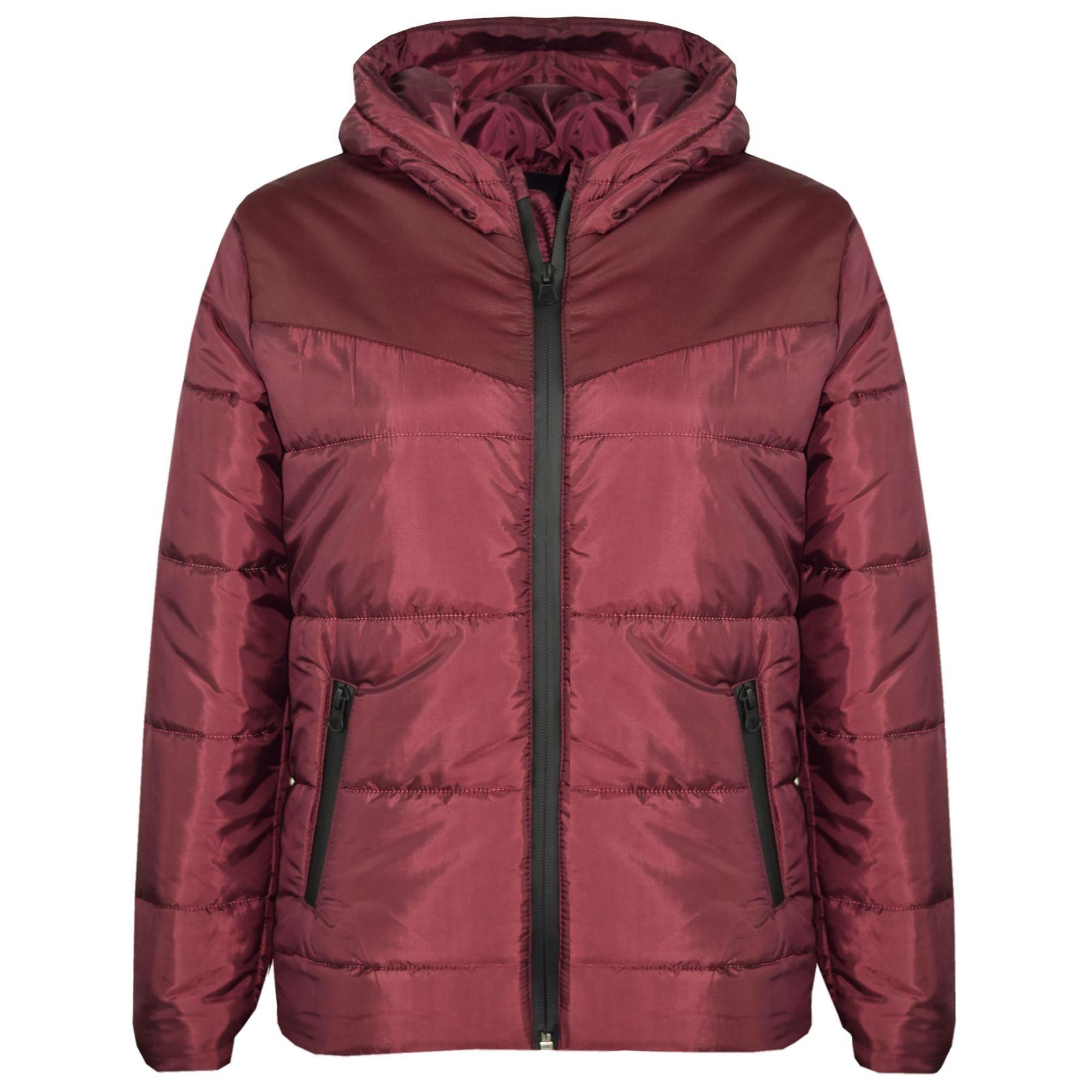 Kids Jacket Girls Boys Padded Wine Puffer Hooded Zipped Coat Warm Thick Coats