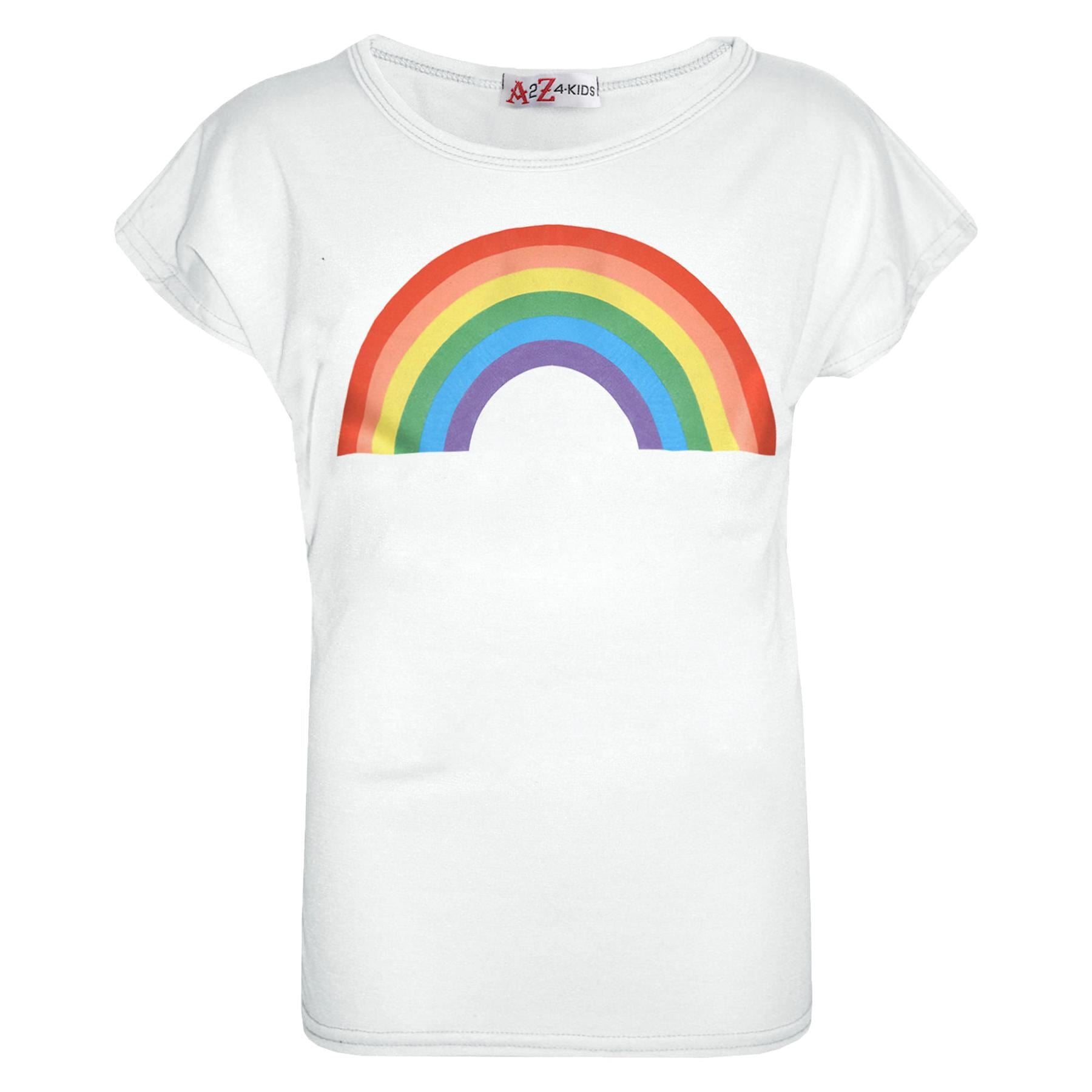 Girls T Shirt Kids Rainbow Print Stylish Round Neck T Shirt Tank Top & Tees 5-13