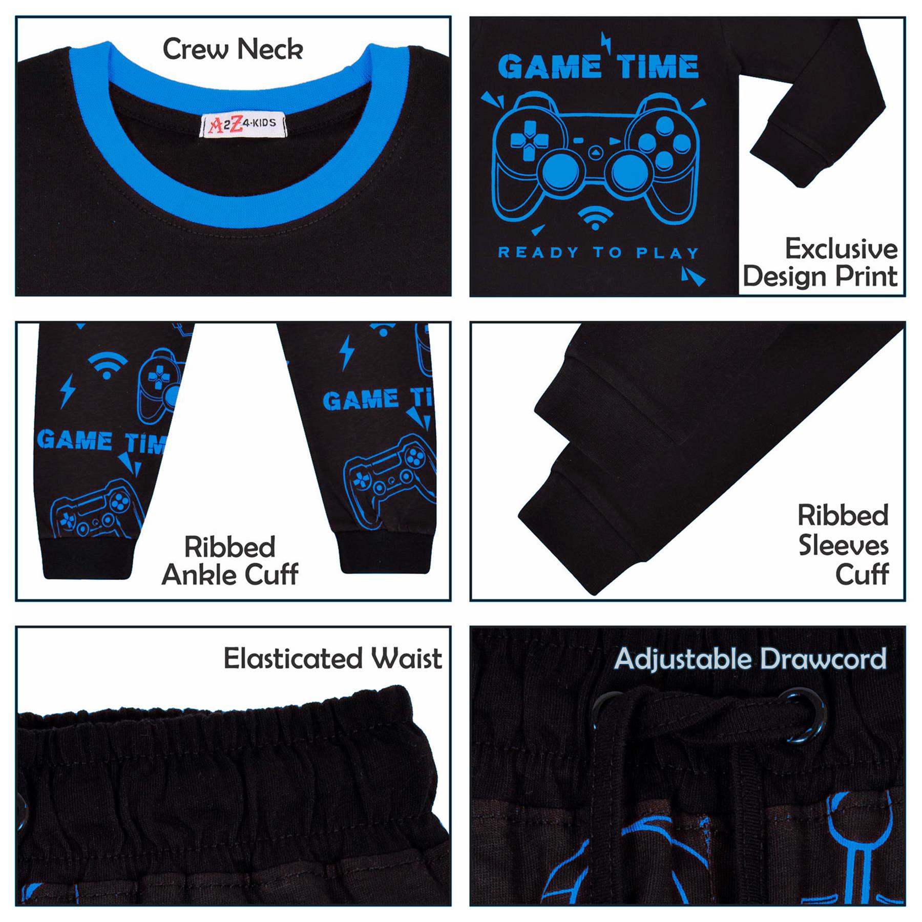 Kids Girls Boys Game Time Black Print Pyjamas Set