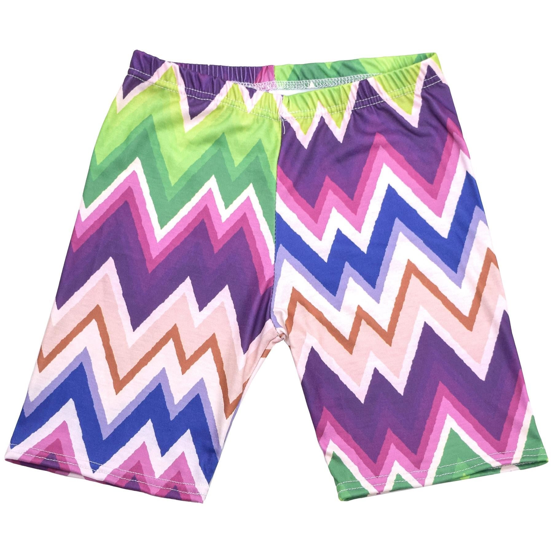 Kids Girls Shorts Chevron Printed Summer Fashion Stretchy Knee Length Half Pants