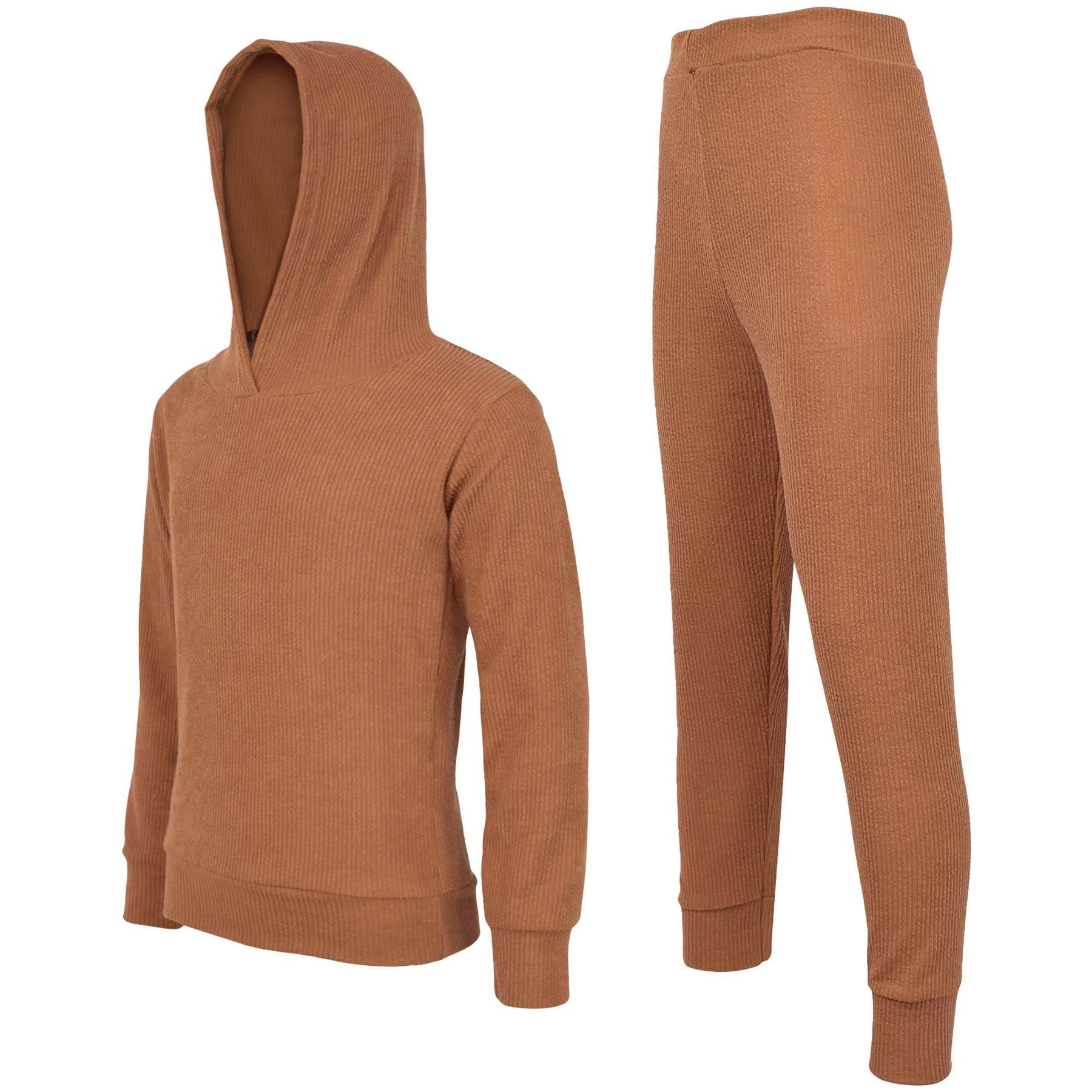 Kids Girls Ribbed Hooded Top & Bottom Tracksuit
