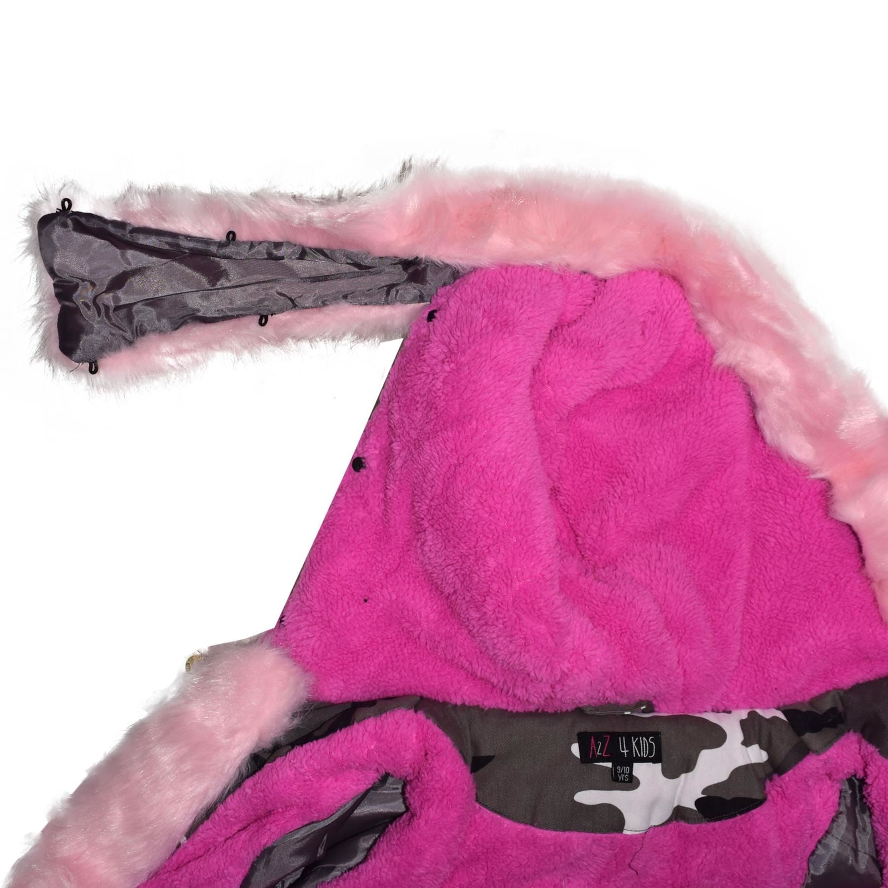 Kids Girls Hooded Jacket Rainbow Faux Fur Parka School Jackets Outerwear