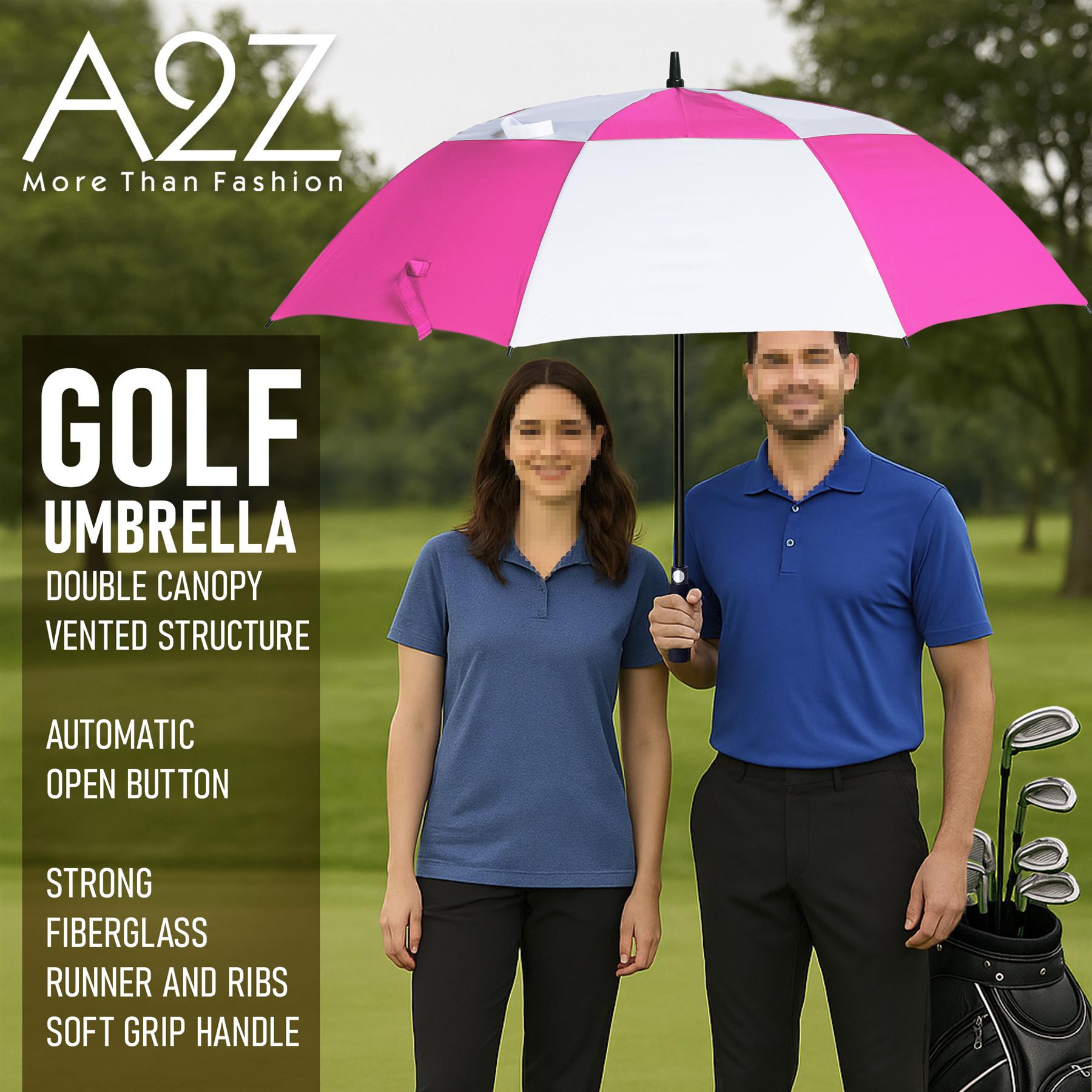 A2Z Golf Umbrella Auto Open Wind Rain Resitant 152cm Double Canopy Vented Brolly