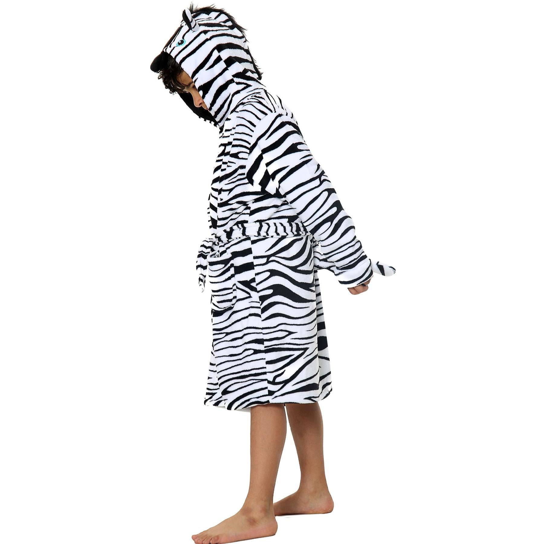 Kids Girls Boys Super Soft 3D Zebra Animal Hooded Bathrobe