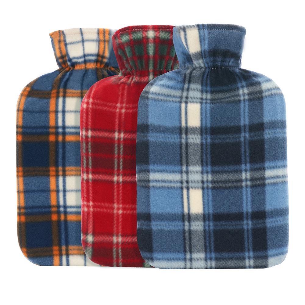 A2Z Hot Water Bottle 2 Litre Tartan Print Fleece Cover Rubber Hot Water Bag