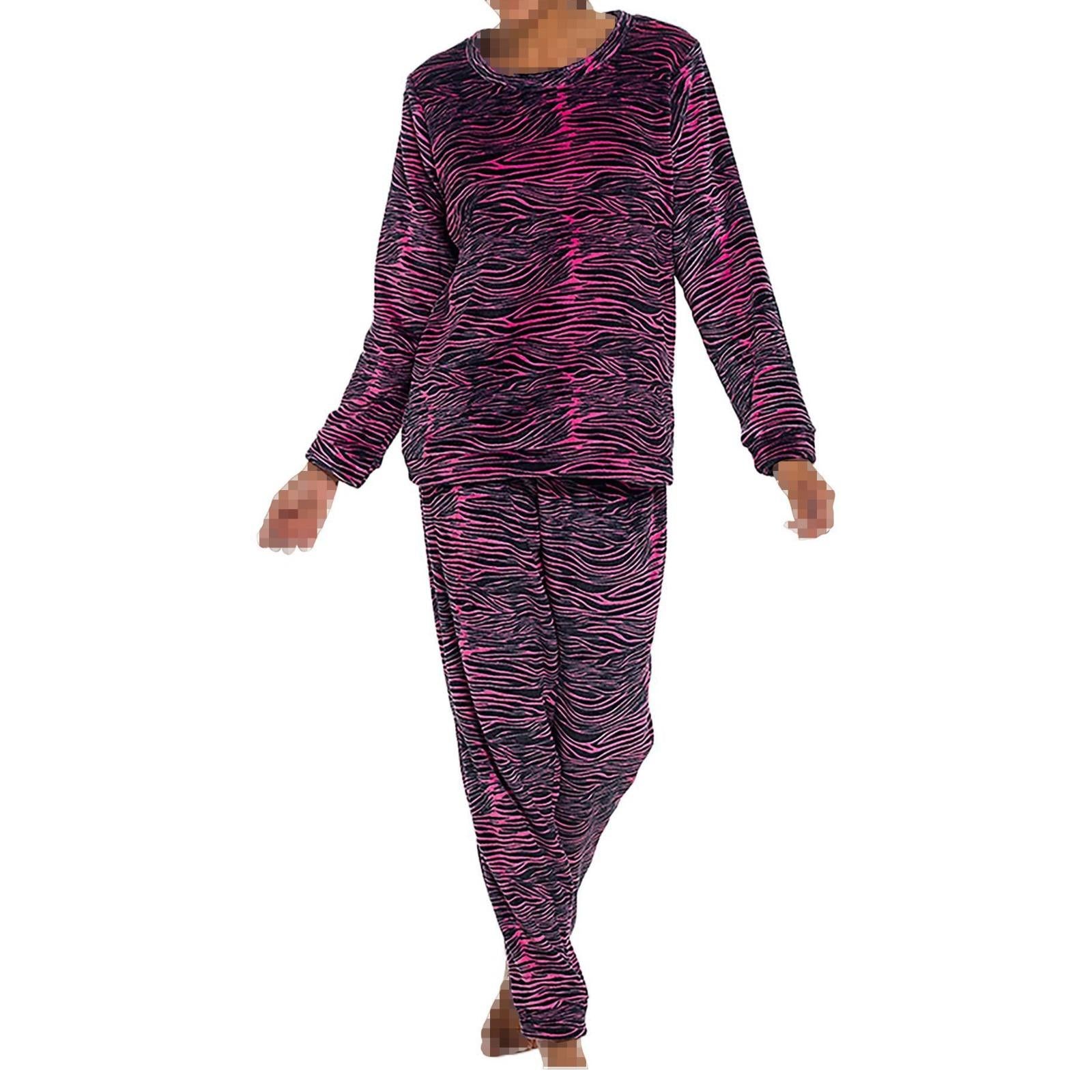 A2Z Ladies Flannel Fleece Lounge Set Zebra Print Top Bottom Sleepwear PJS Set