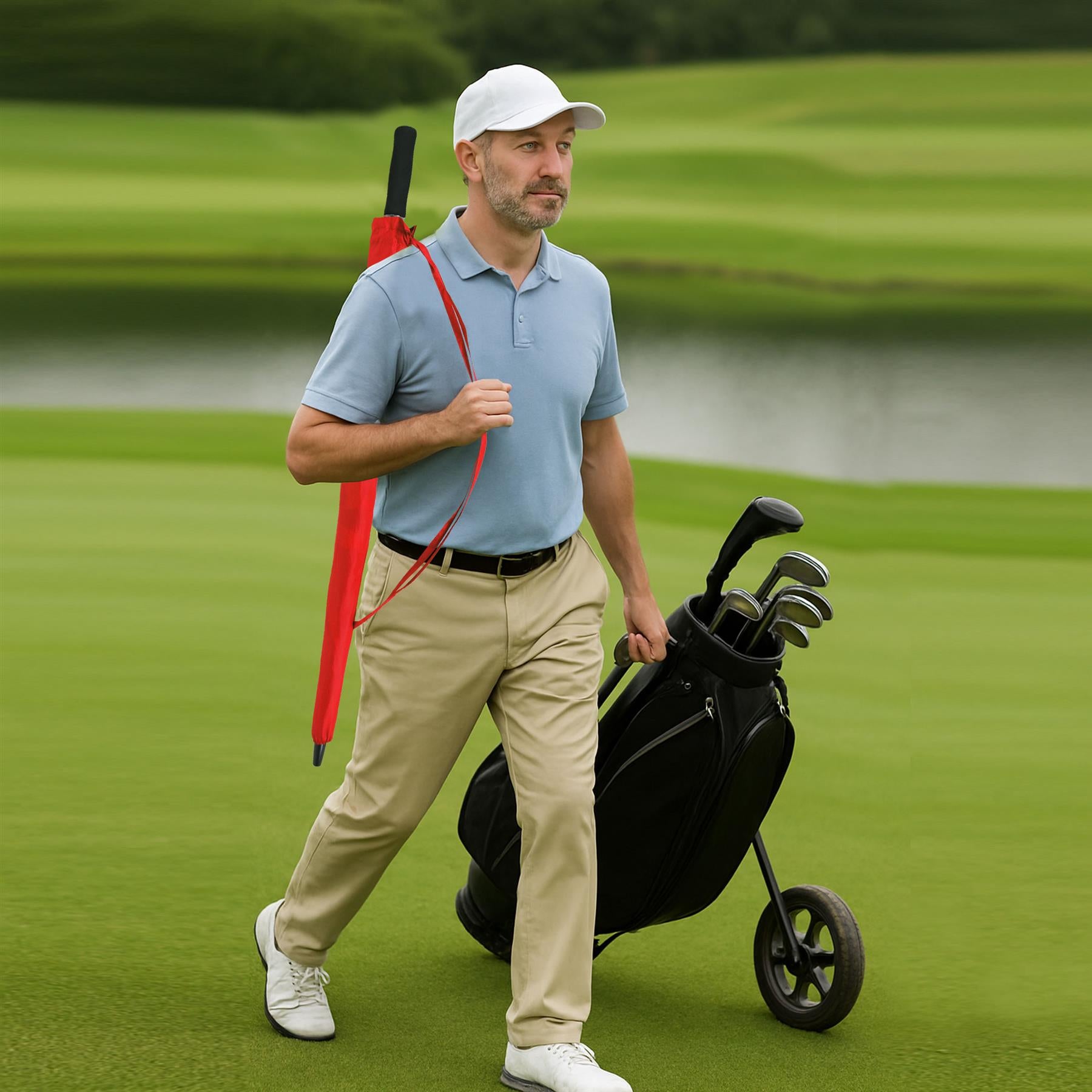 A2Z Golf Umbrella Auto Open Wind Rain Resitant 152cm Double Canopy Vented Brolly