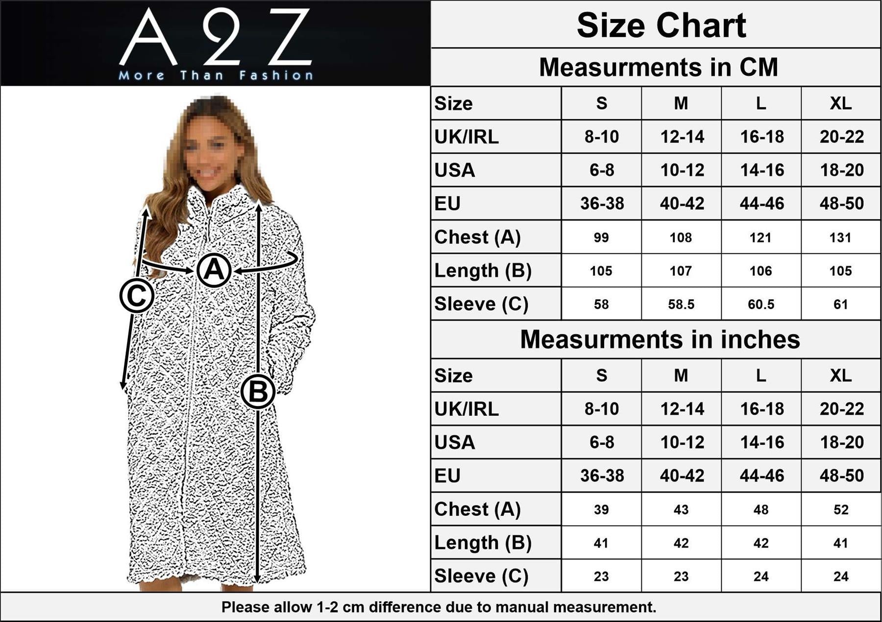 A2Z Womens Foxbury Diamond Fleece Zip Up Robe Soft Warm Cosy Dressing Gown