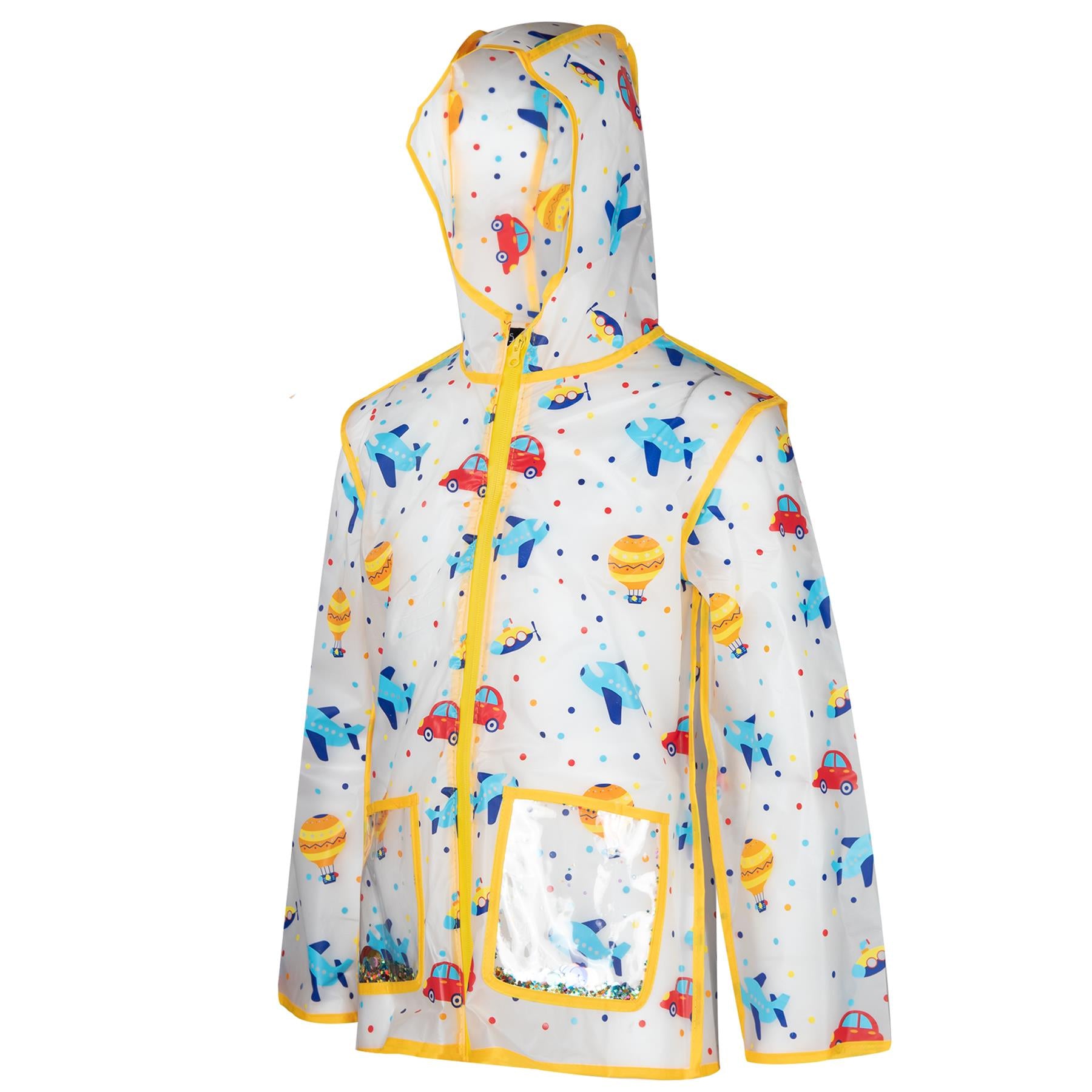 Kids Girls Boys Raincoat EVA Yellow Transparent Rainwear Hooded Outdoor Rain Coat