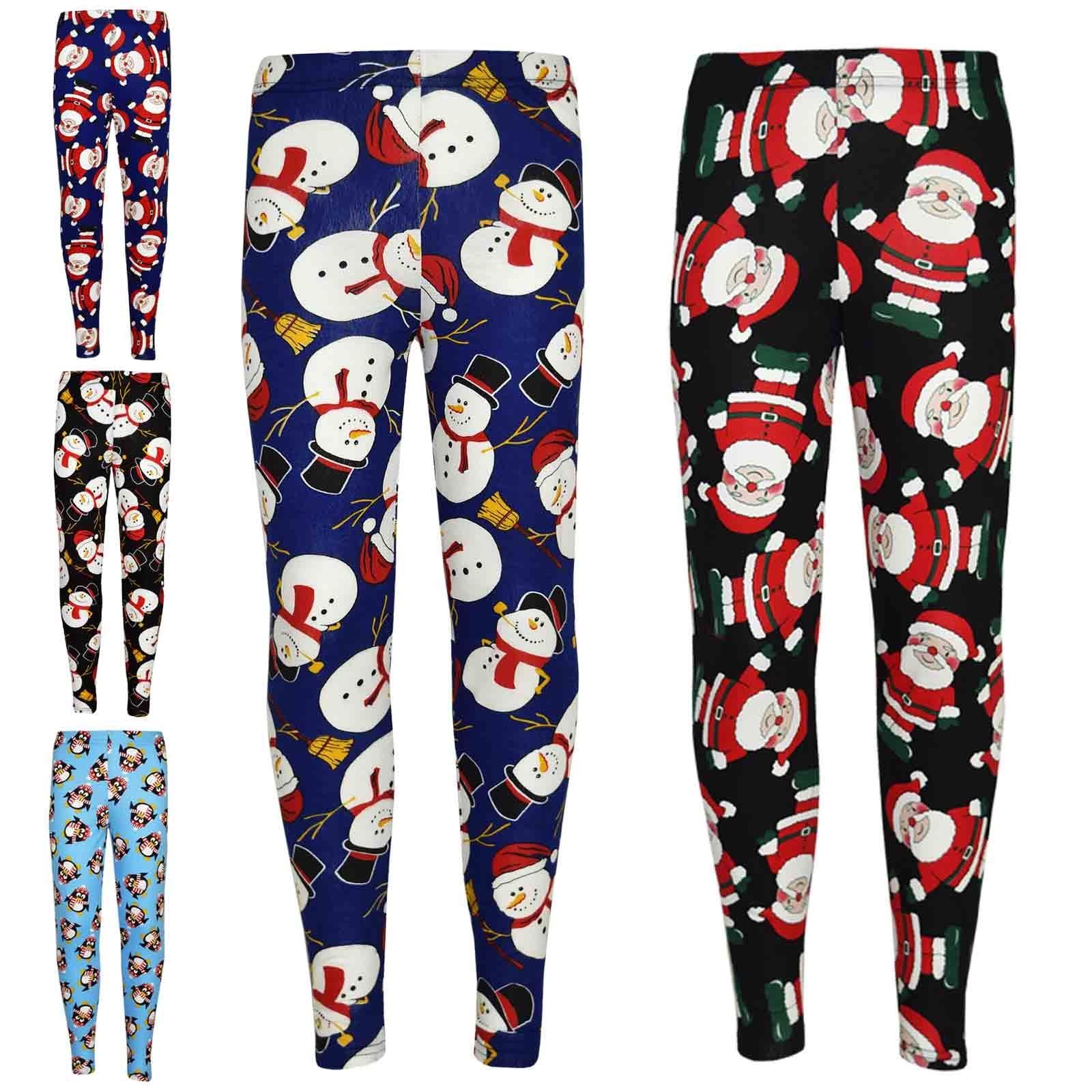 Kids Girls Christmas Leggings Santa Snowman Penguin Print Xmas Fashion Legging