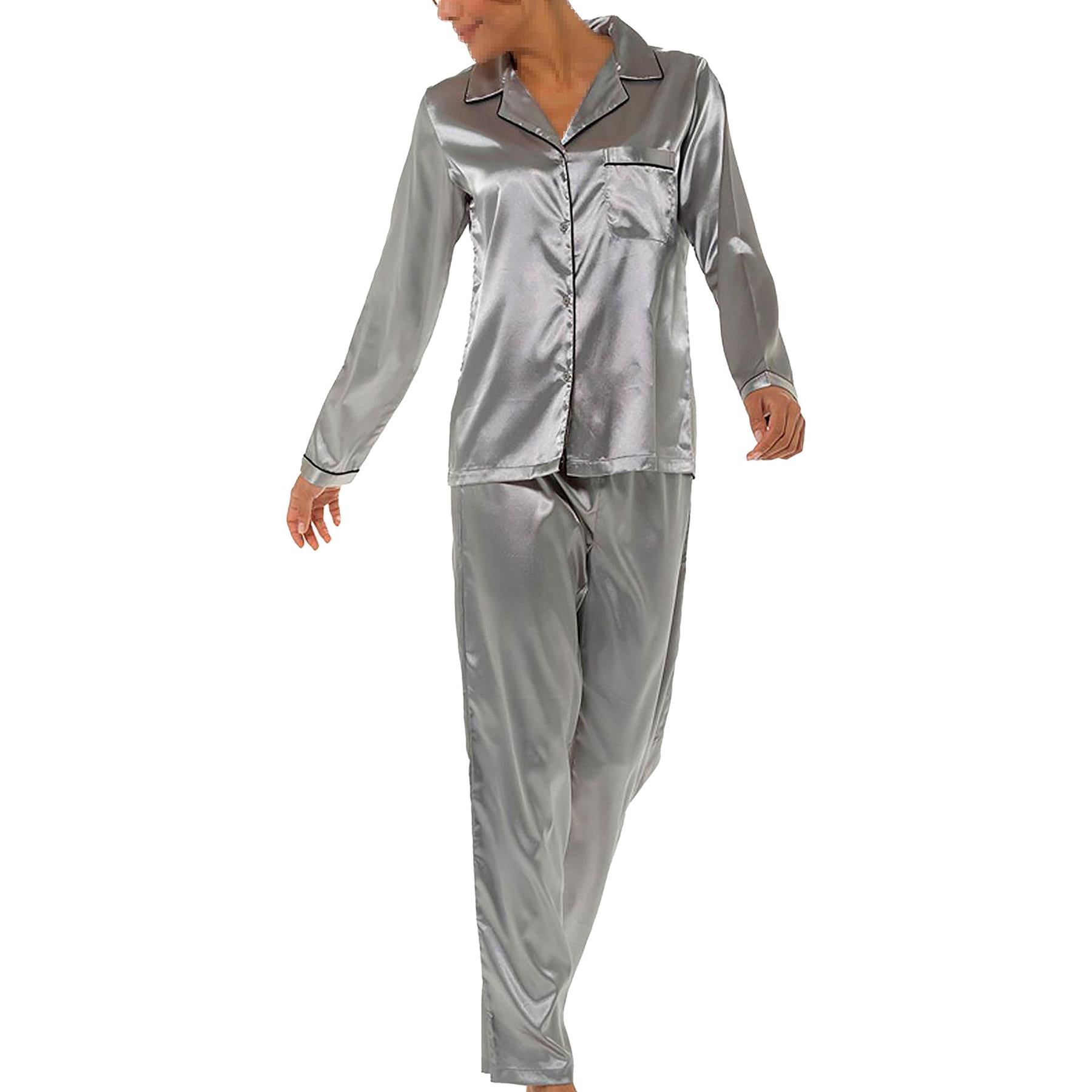 A2Z Ladies Silk Satin Pyjamas Set Button Down Top Bottom Sleepwear Bride PJS Set