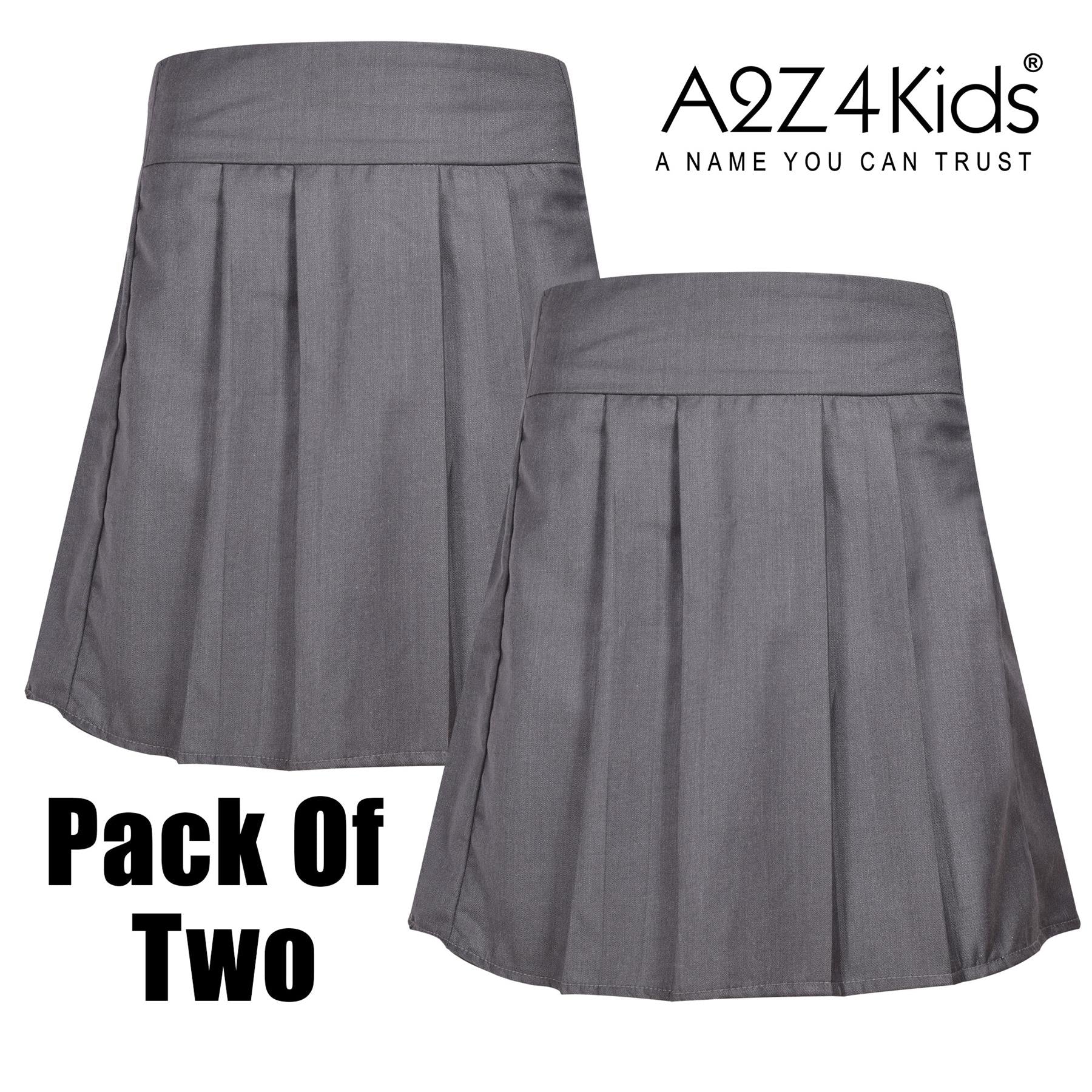 Kids Girls 2 Pack School Uniform Pleated Skirt Elasticated Summer Skater Skirts