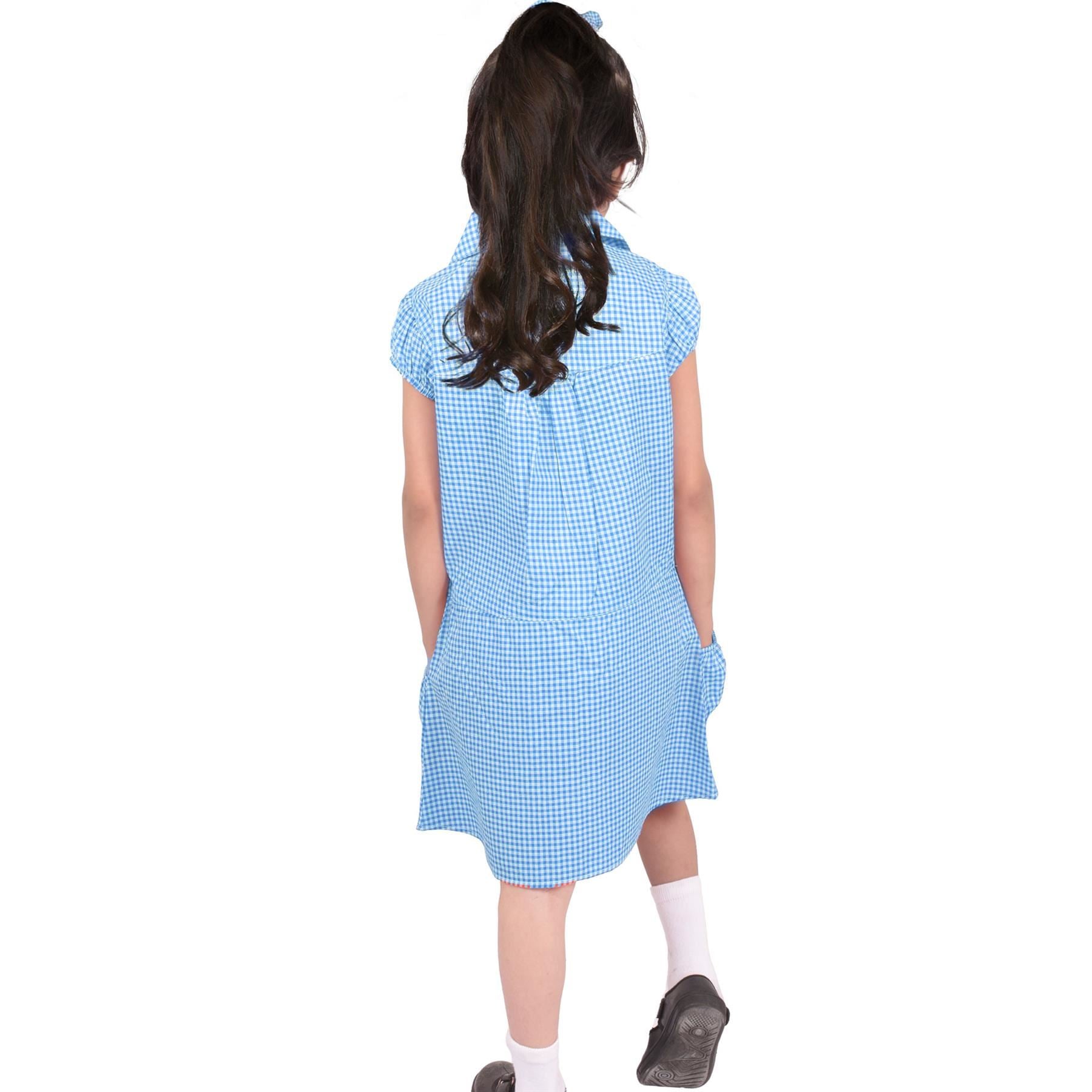 Kids Girls Gingham School Dress Check Printed Dresses With Matching Scrunchies