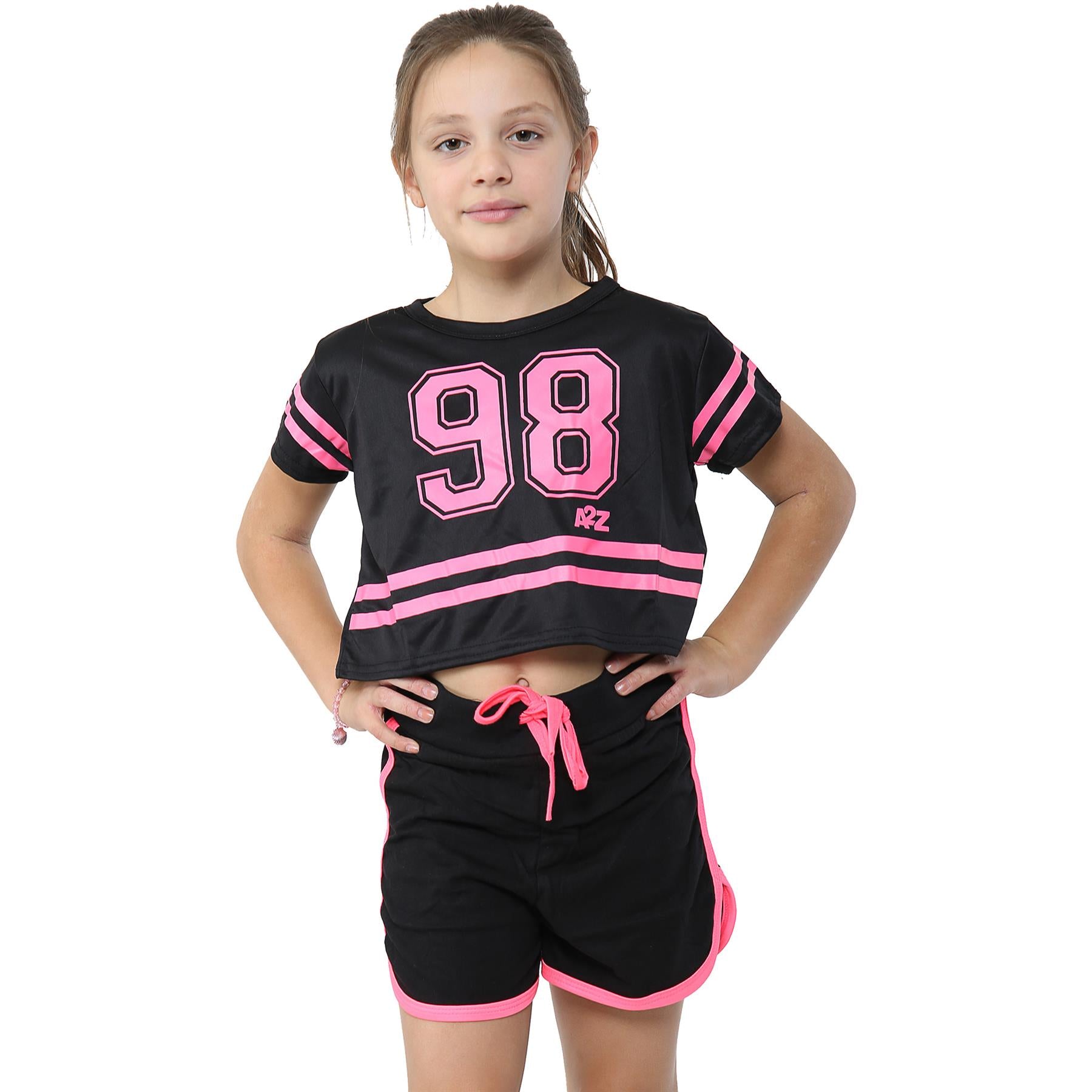 Kids Girls 98 Crop Top & Shorts Set Sports Jogging Belly Tees Summer Outfit Sets