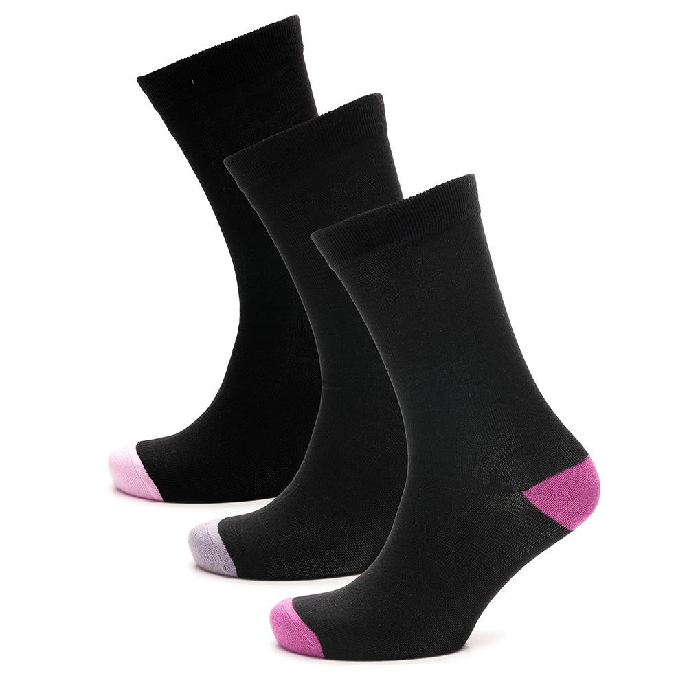 Ladies 3 Pack Black Heel & Toe Pattern Stripe Spot Novelty Drinks Cakes Design